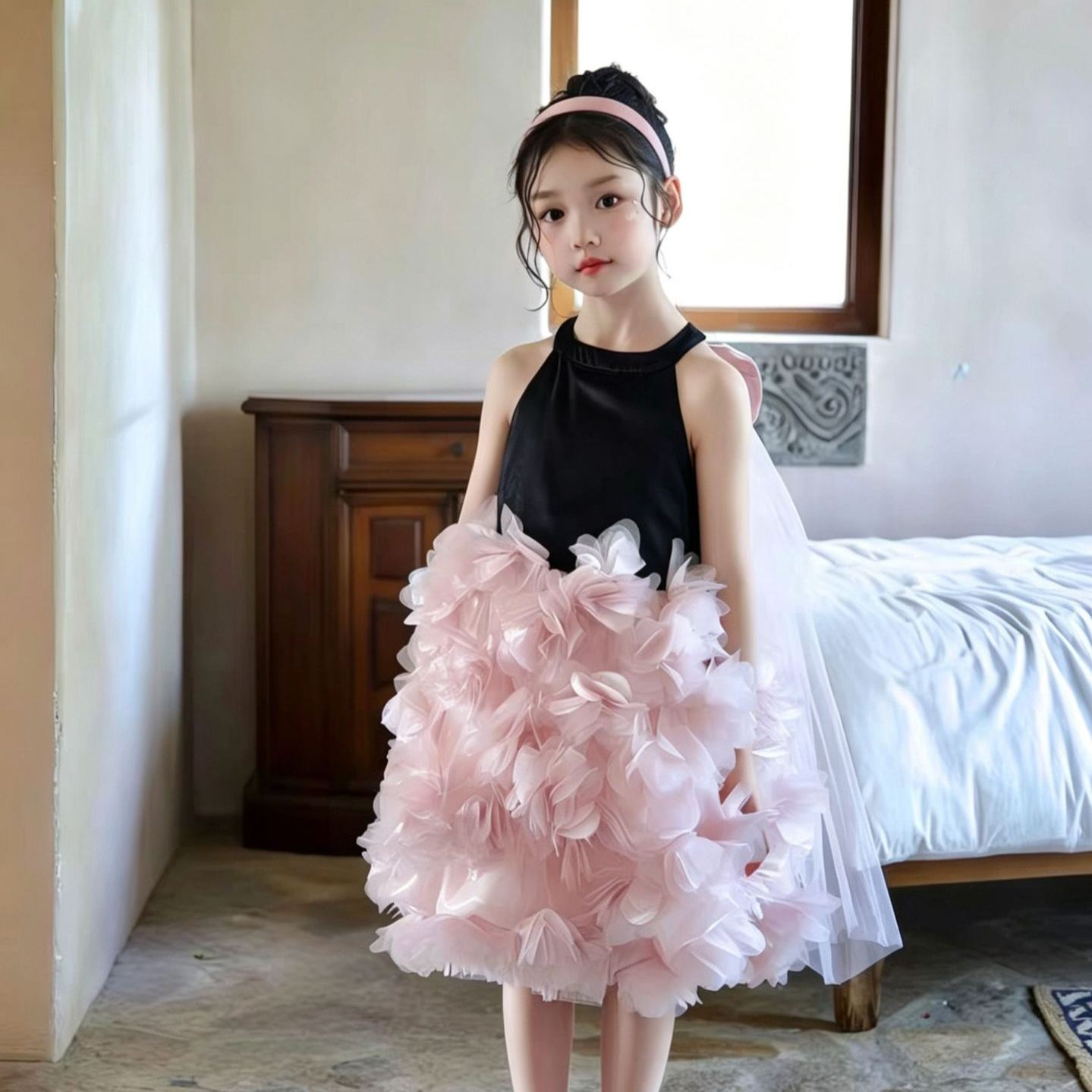 Kids Bow Fluffy Tulle Princess Dress