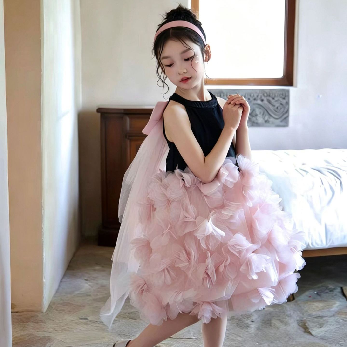 Kids Bow Fluffy Tulle Princess Dress