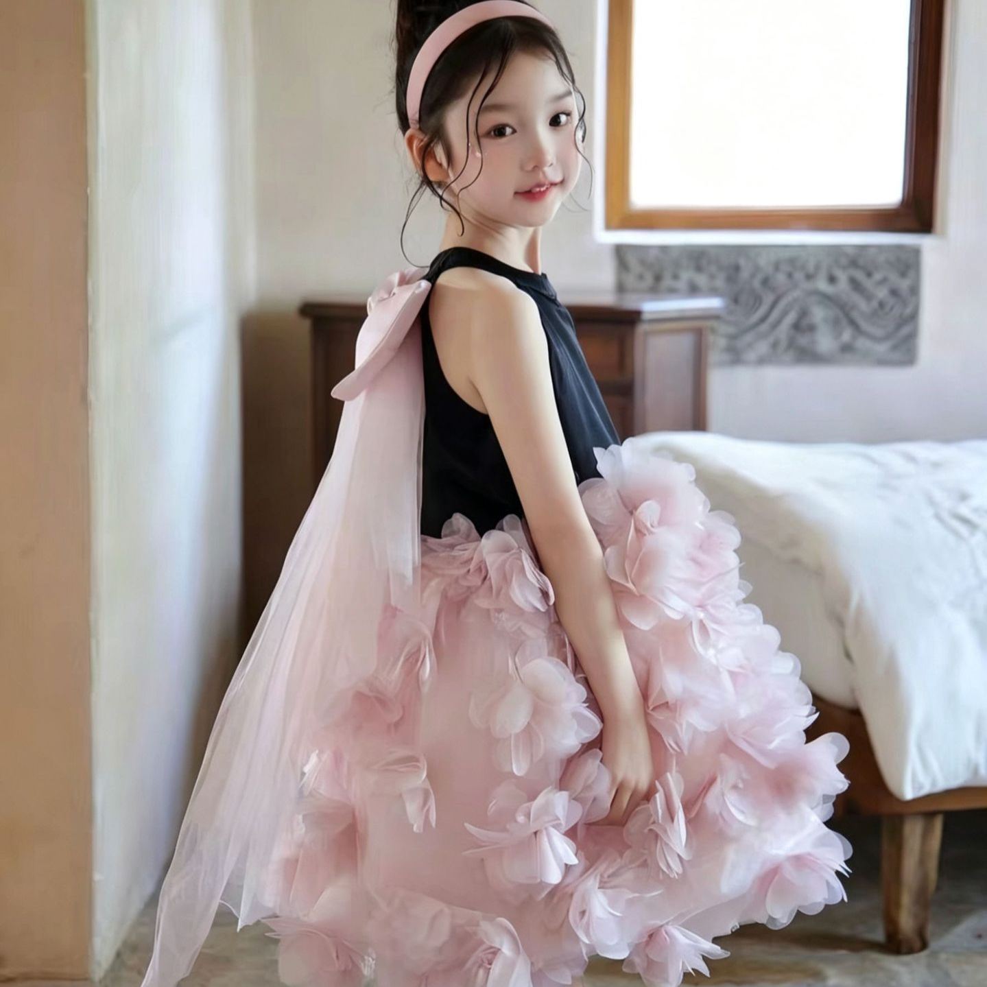 Kids Bow Fluffy Tulle Princess Dress