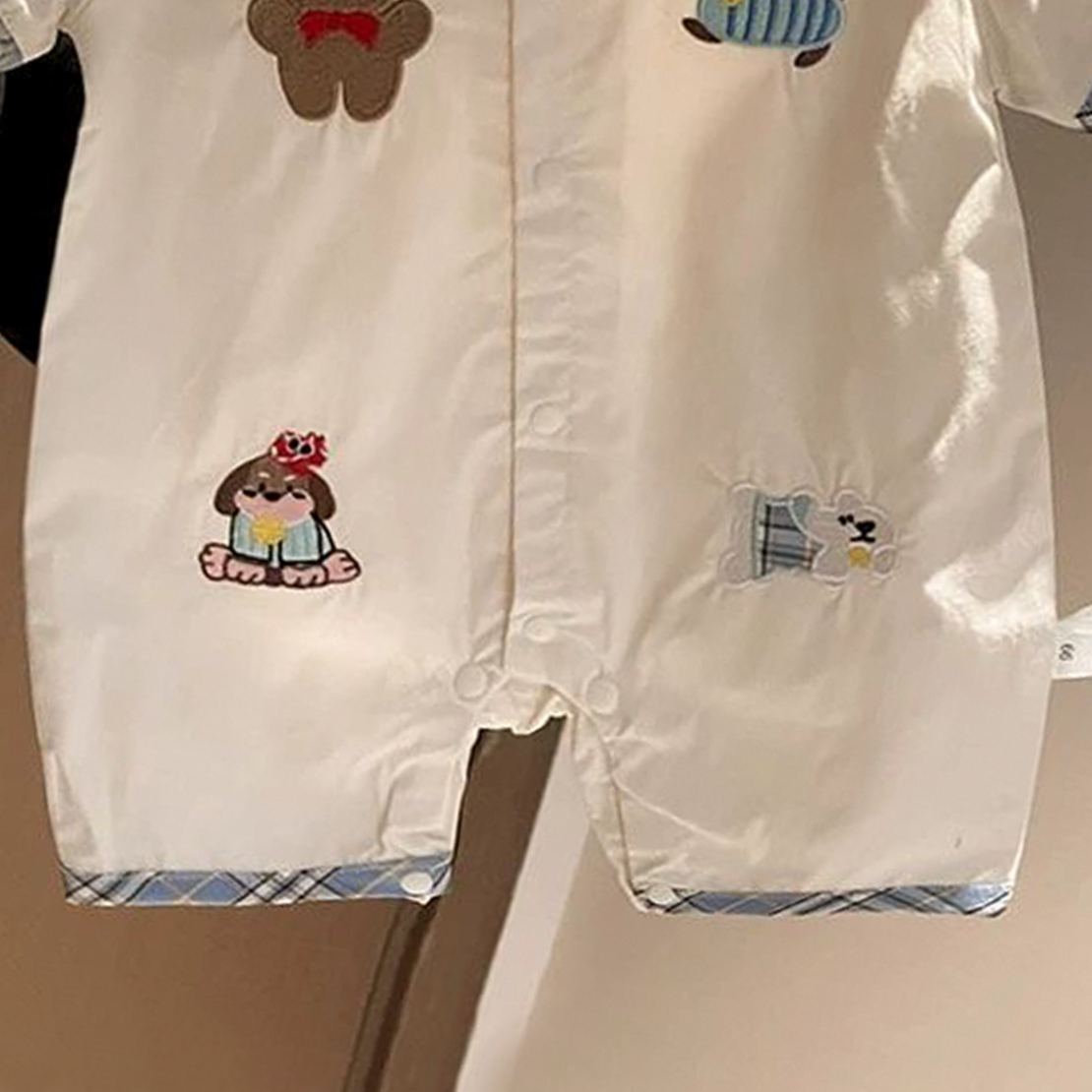 Baby Cartoon Bear Blue Plaid Collar Onesie