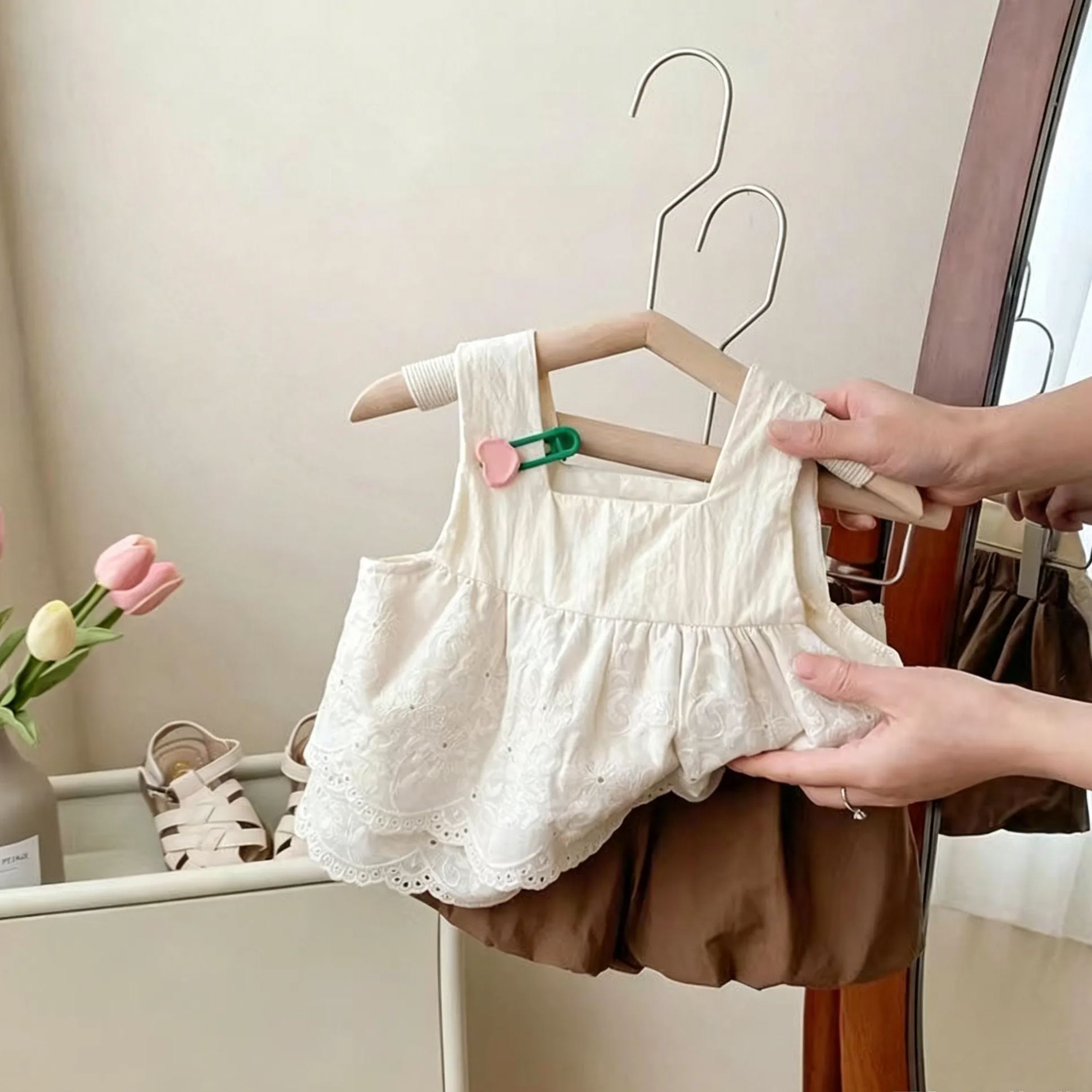 Kids Lace Ruffle Flower Vest Top and Lantern Shorts Set