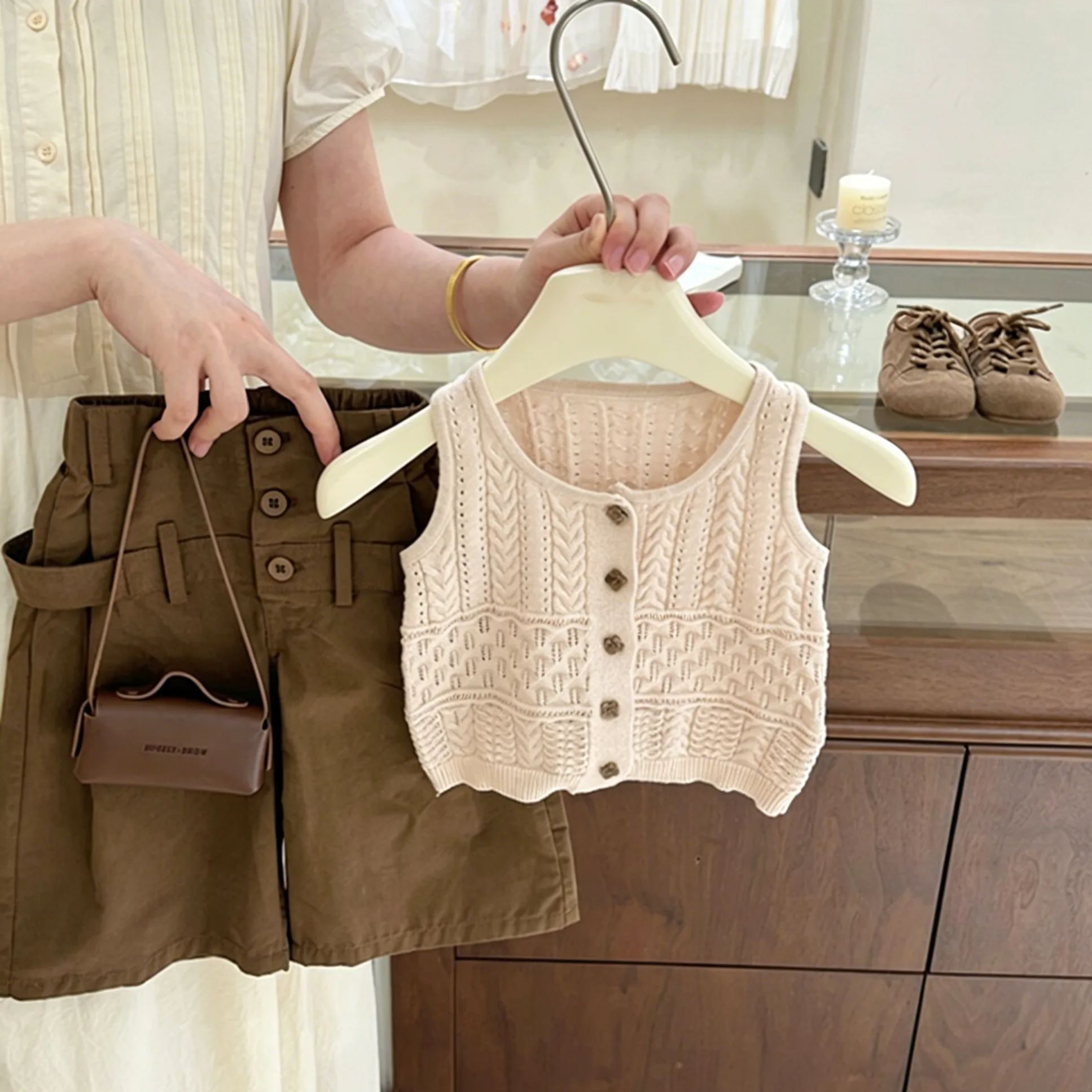 Baby& Kid Knitted Openwork Vest Top and Pants Set