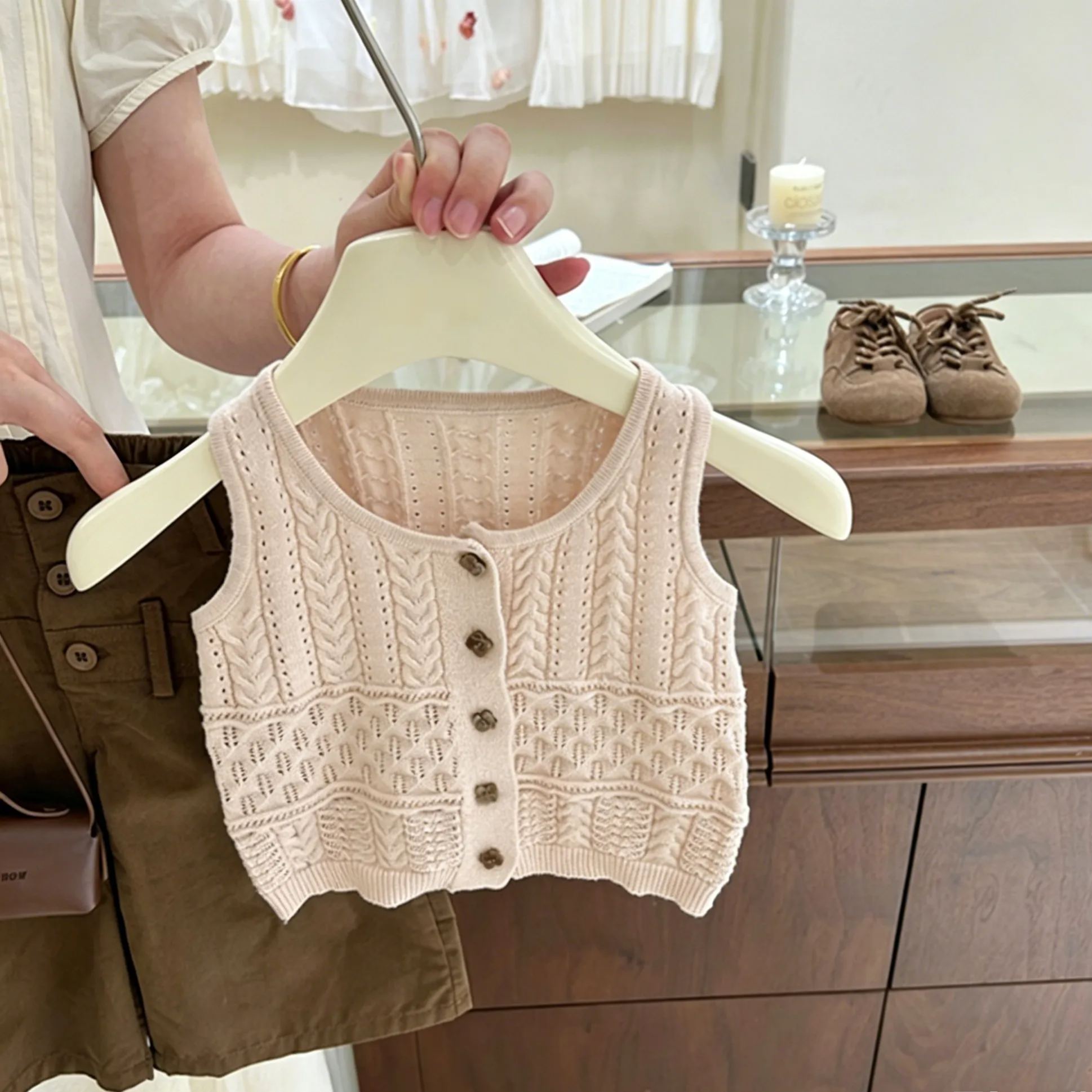 Baby& Kid Knitted Openwork Vest Top and Pants Set