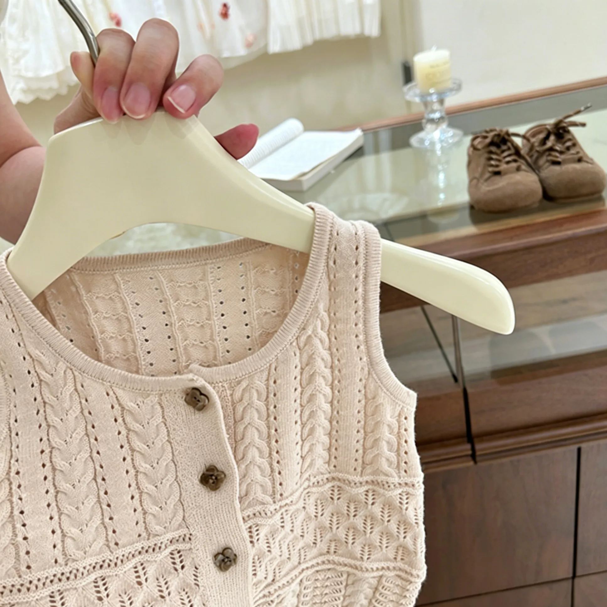 Baby& Kid Knitted Openwork Vest Top and Pants Set