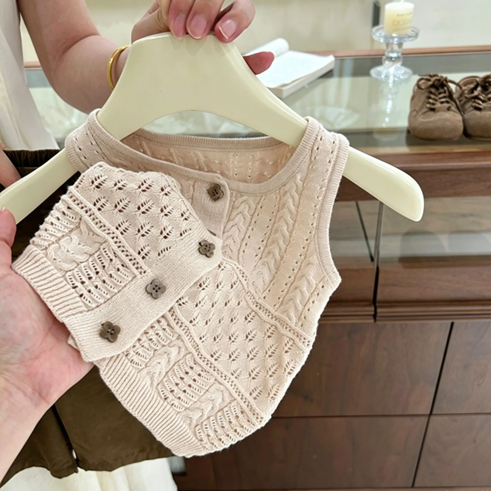 Baby& Kid Knitted Openwork Vest Top and Pants Set