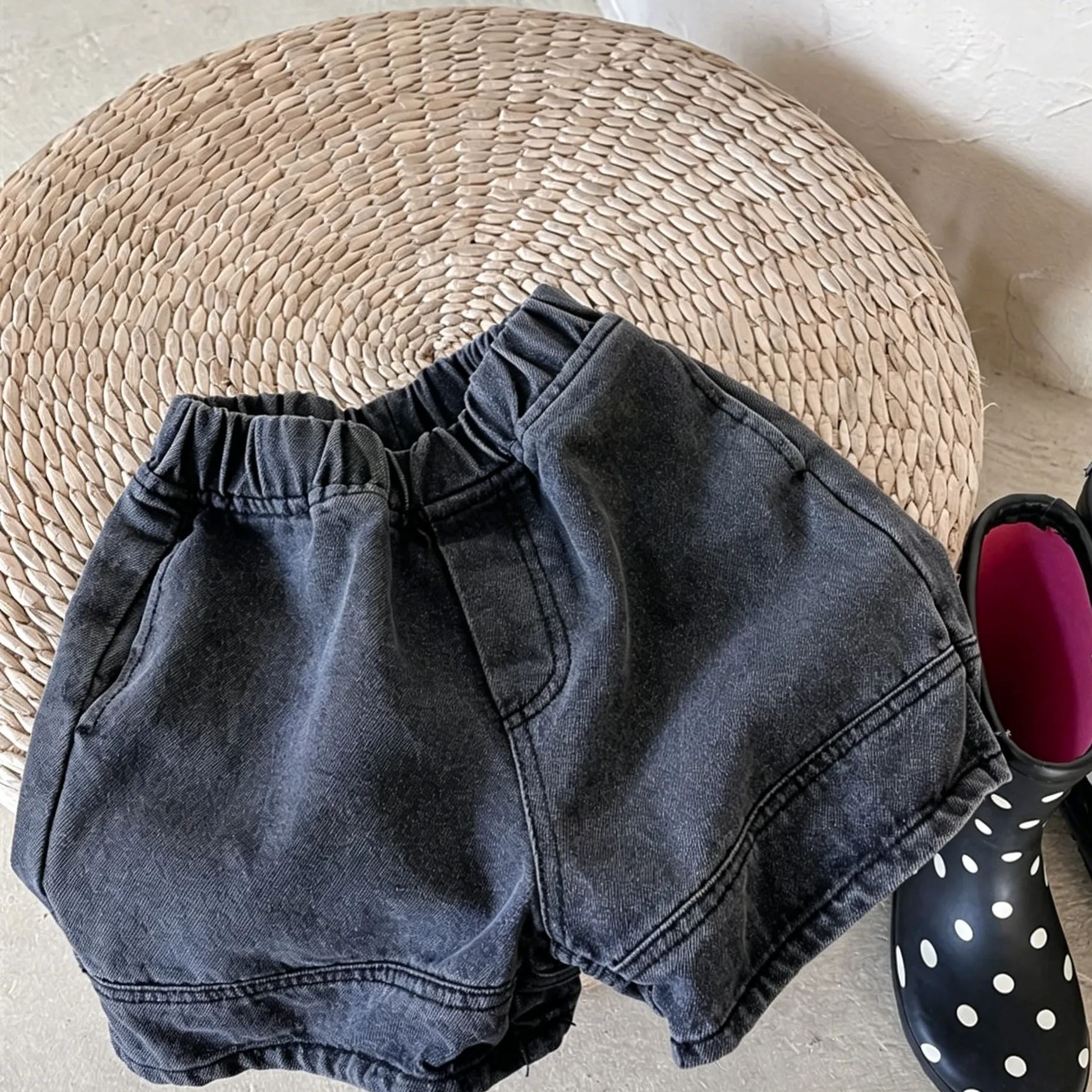 Kids Solid Color Short Jeans