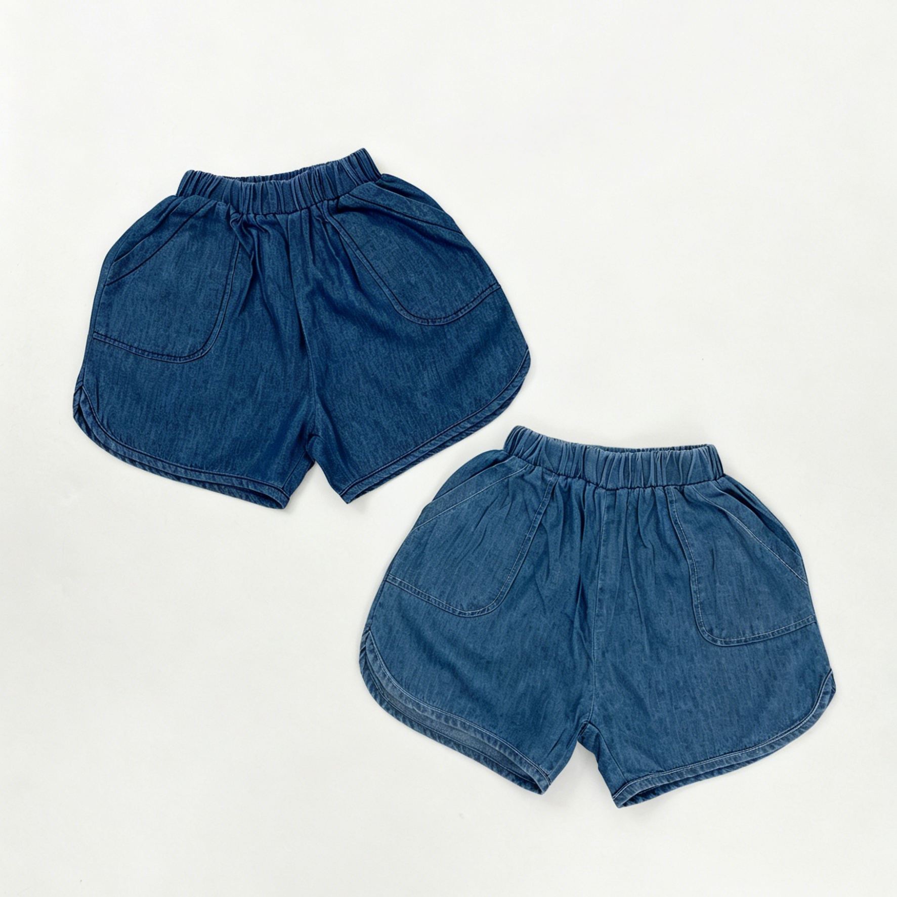 Kids Solid Color Retro Denim Shorts