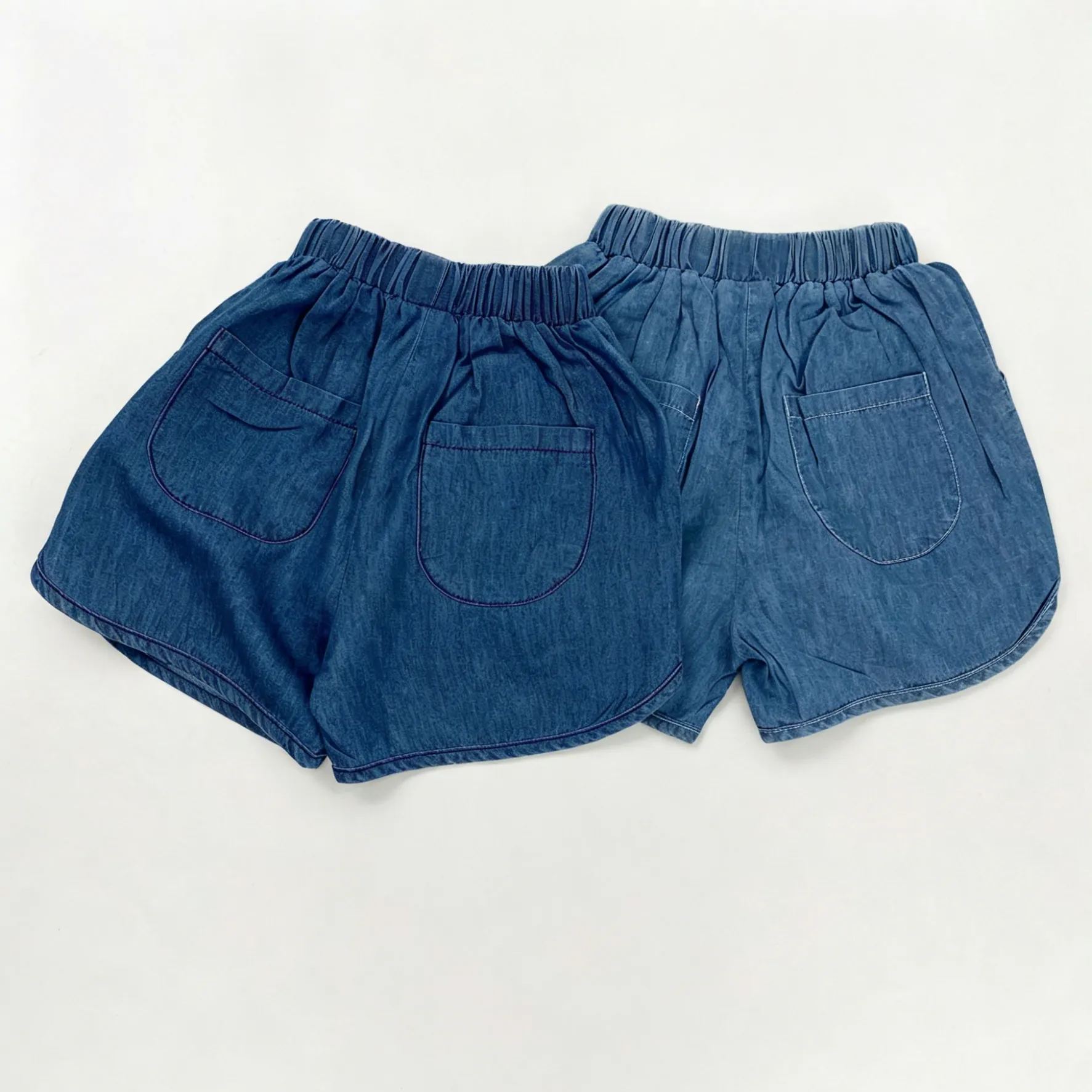 Kids Solid Color Retro Denim Shorts
