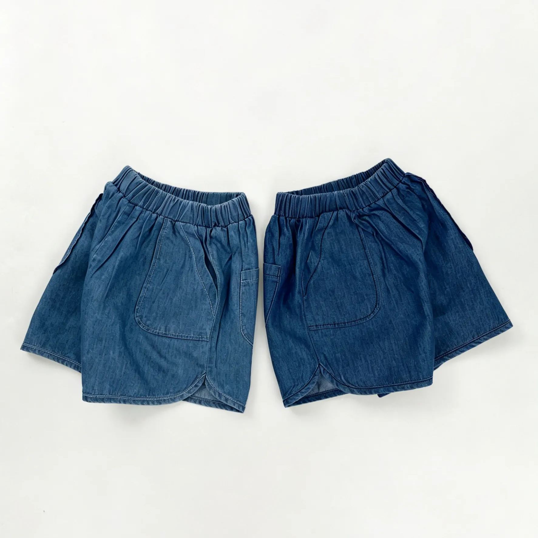 Kids Solid Color Retro Denim Shorts