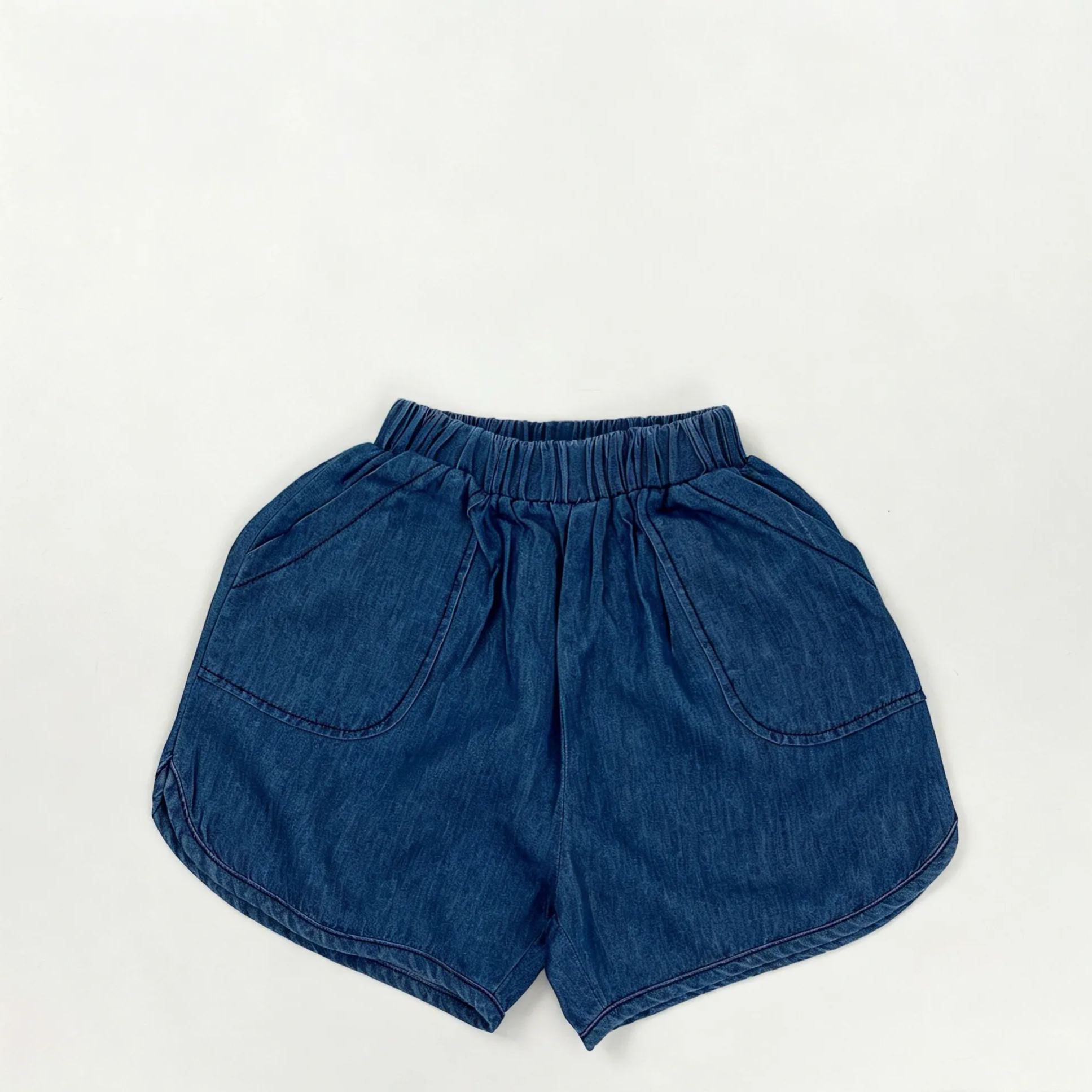 Kids Solid Color Retro Denim Shorts
