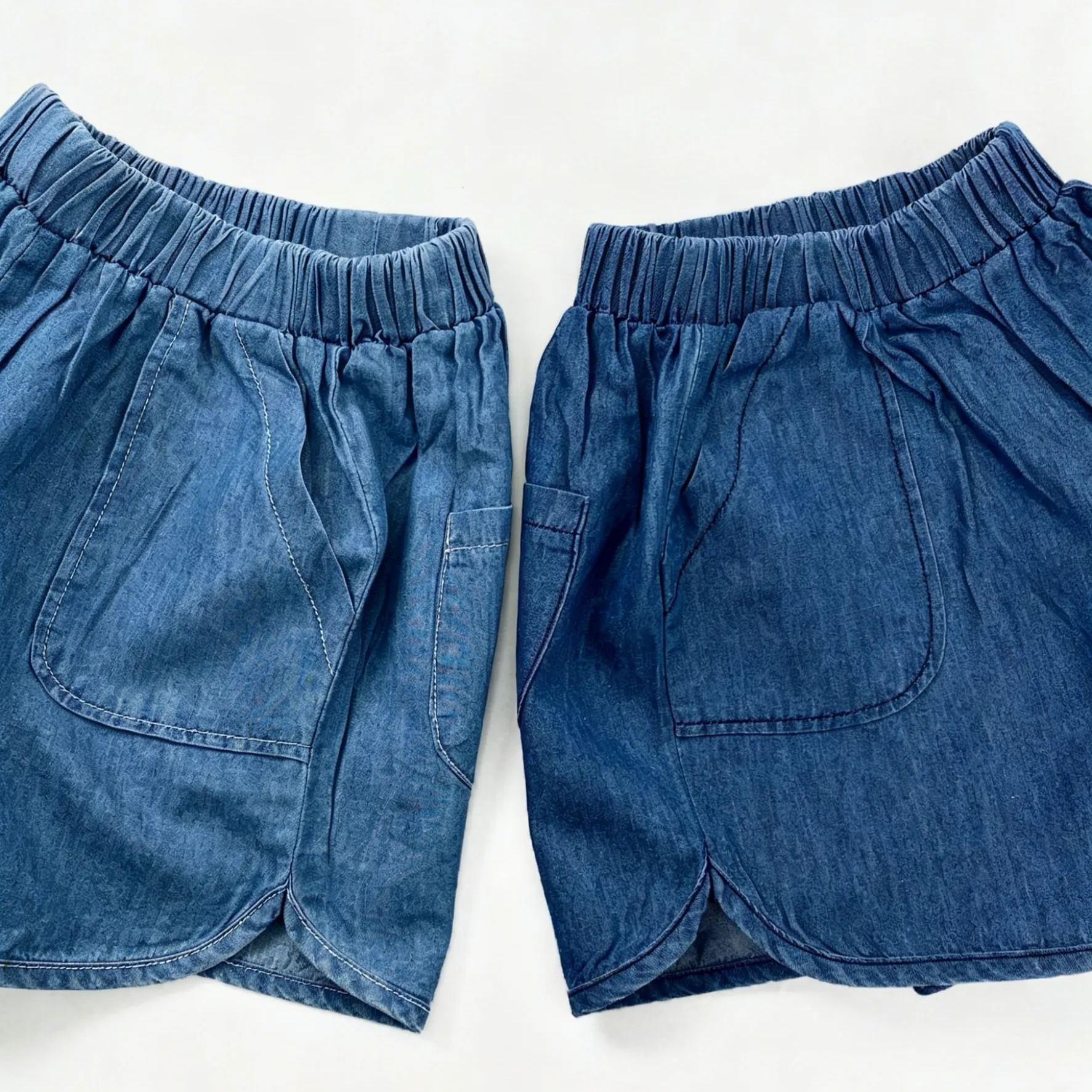 Kids Solid Color Retro Denim Shorts