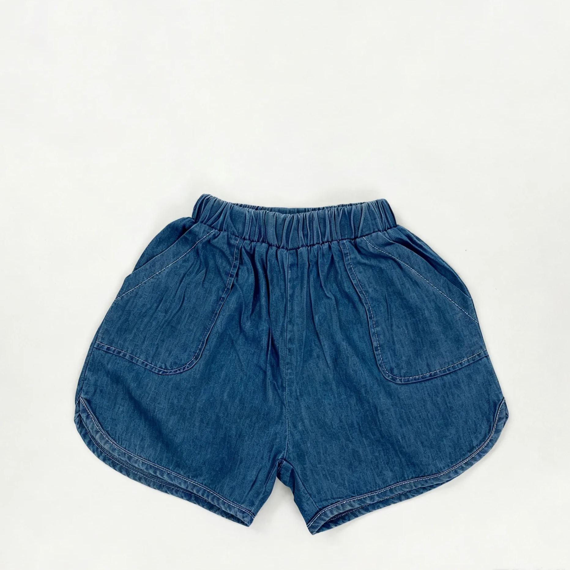 Kids Solid Color Retro Denim Shorts