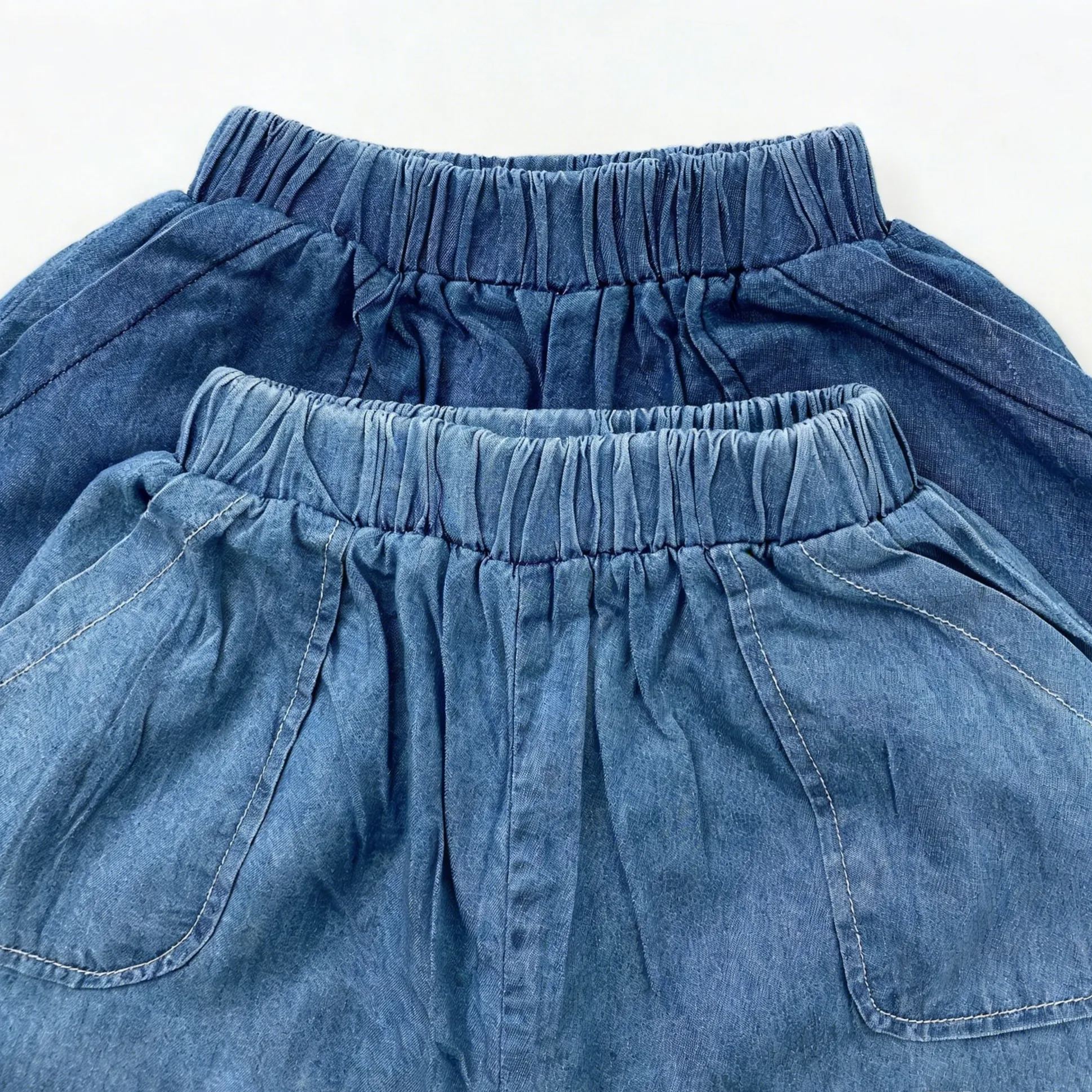 Kids Solid Color Retro Denim Shorts