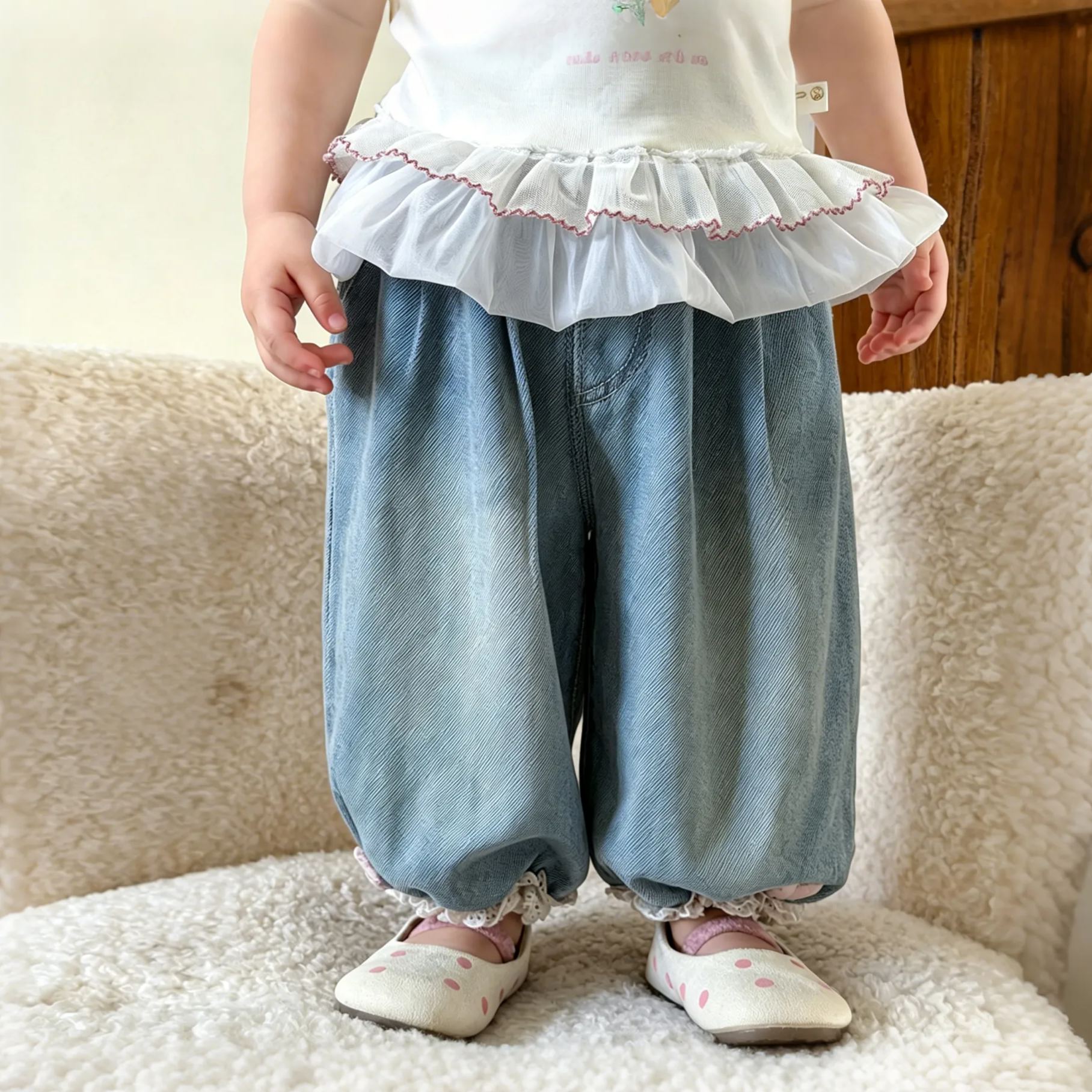 Baby Toddler Lace Trim Jogger Jeans