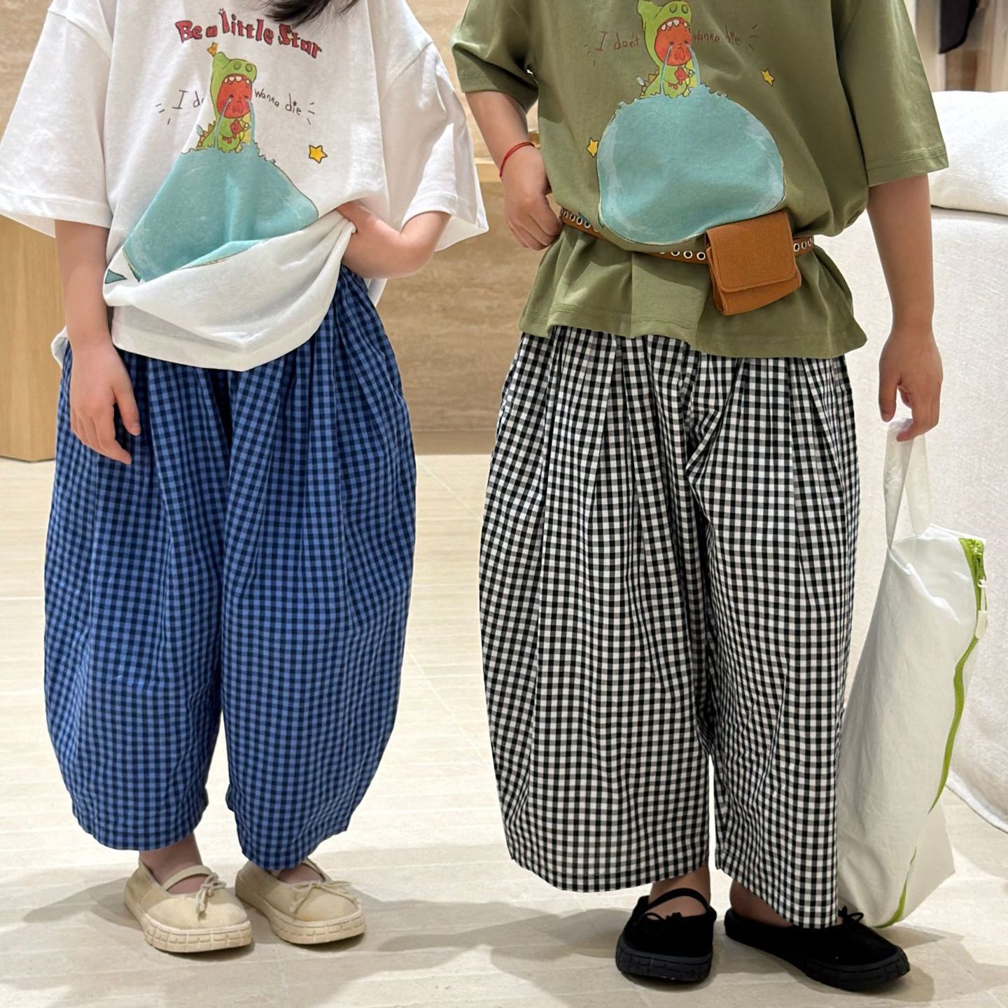 Kids Checkered Wide-Leg Pants