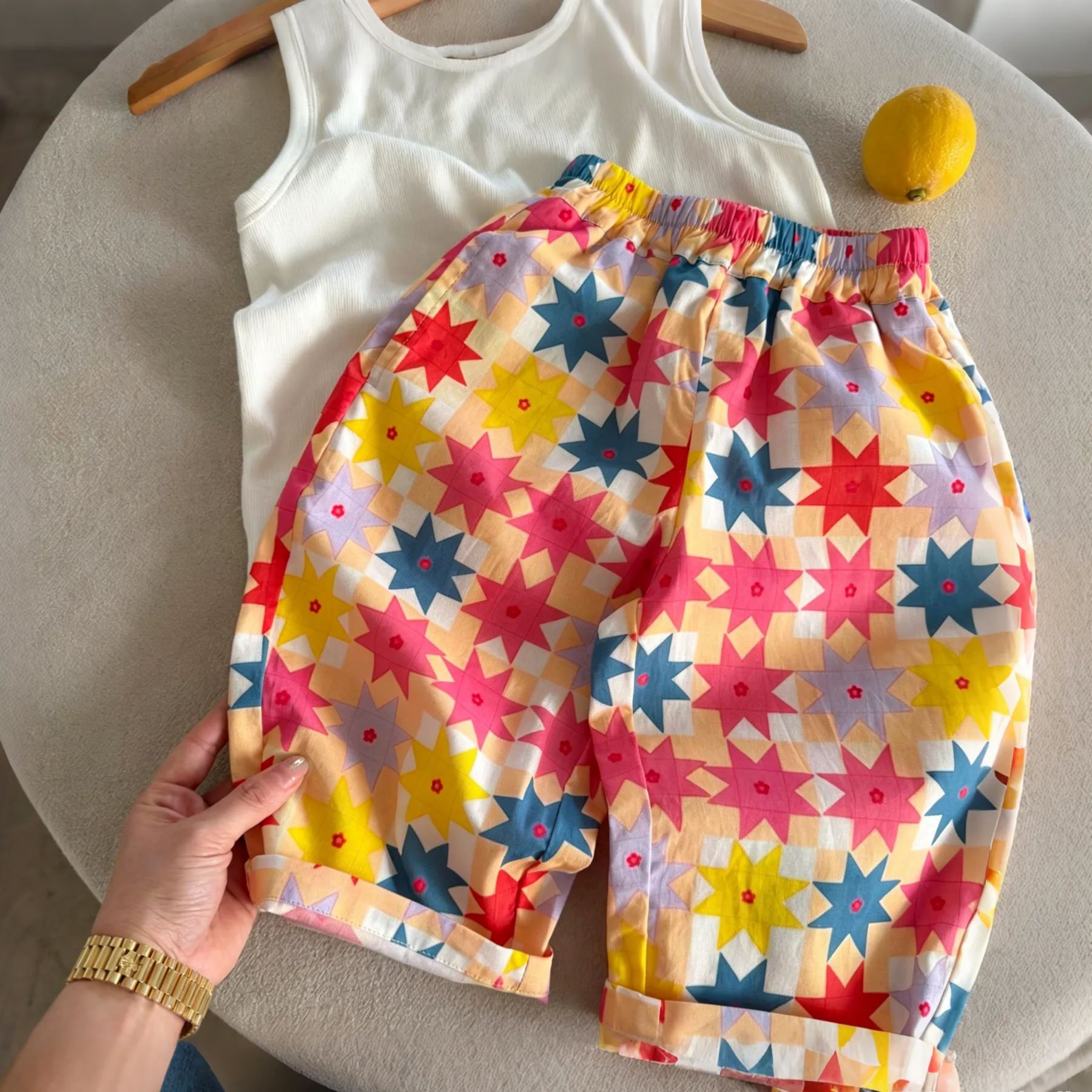 Kids Colorful Checkered Stars Full Print Pants