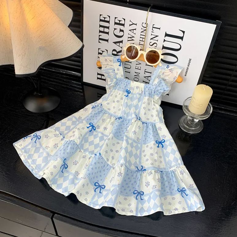 Baby& Kid Vest Flying Sleeves Floral Leopard Print Dress