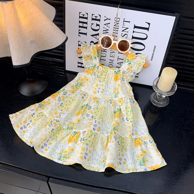 Baby& Kid Vest Flying Sleeves Floral Leopard Print Dress