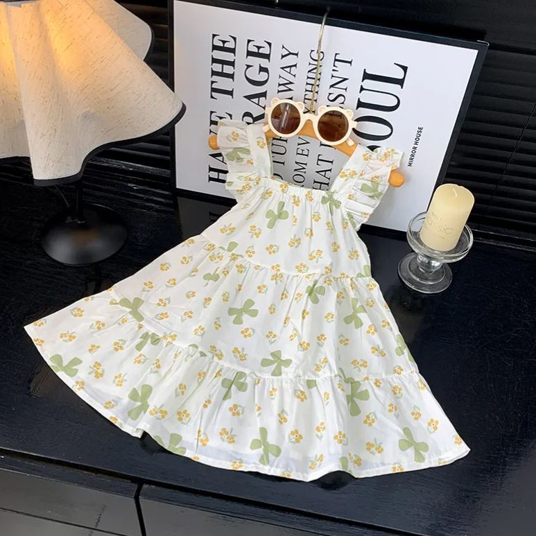 Baby& Kid Vest Flying Sleeves Floral Leopard Print Dress