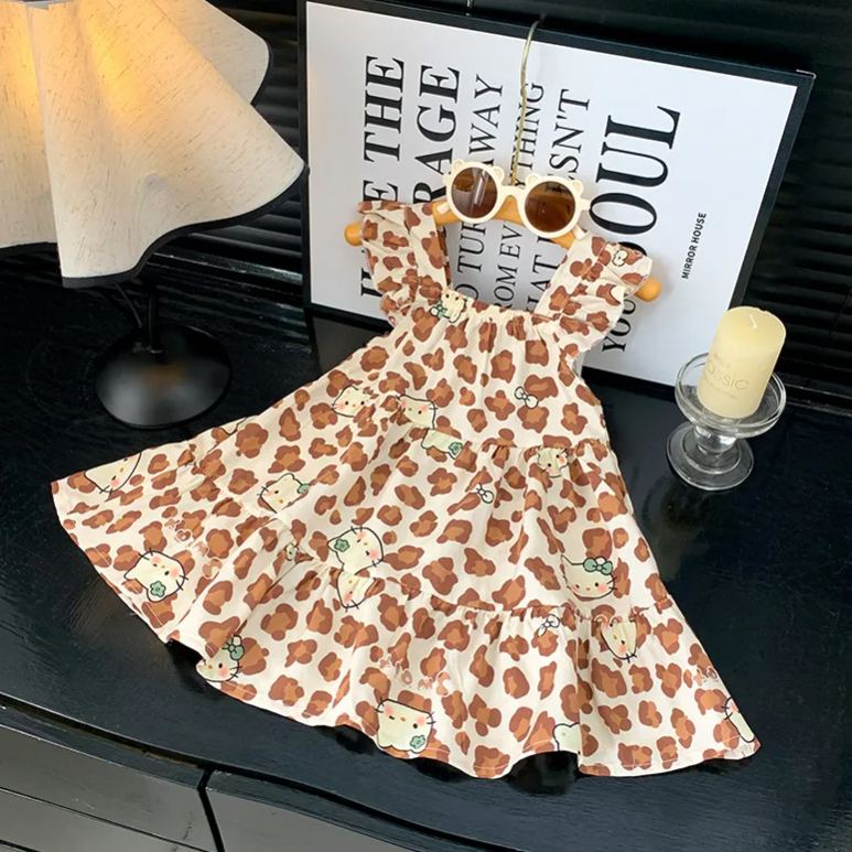 Baby& Kid Vest Flying Sleeves Floral Leopard Print Dress