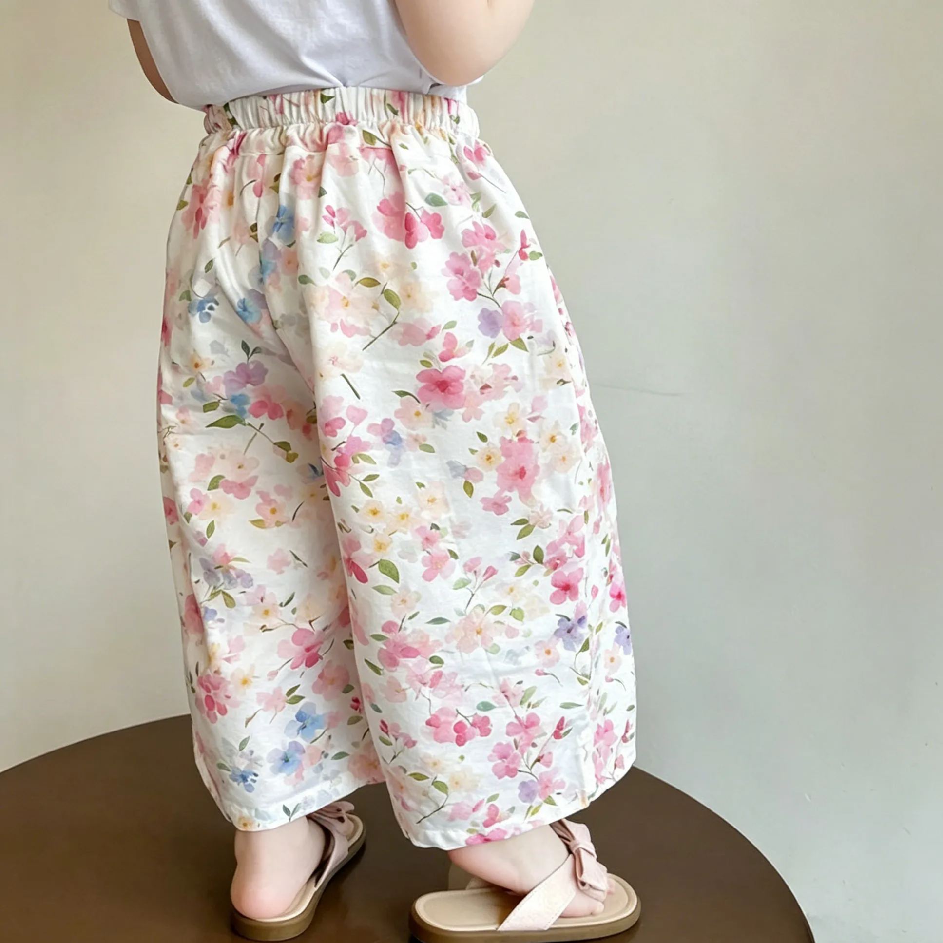 Kids Floral Ruffled Wide-Leg Pants