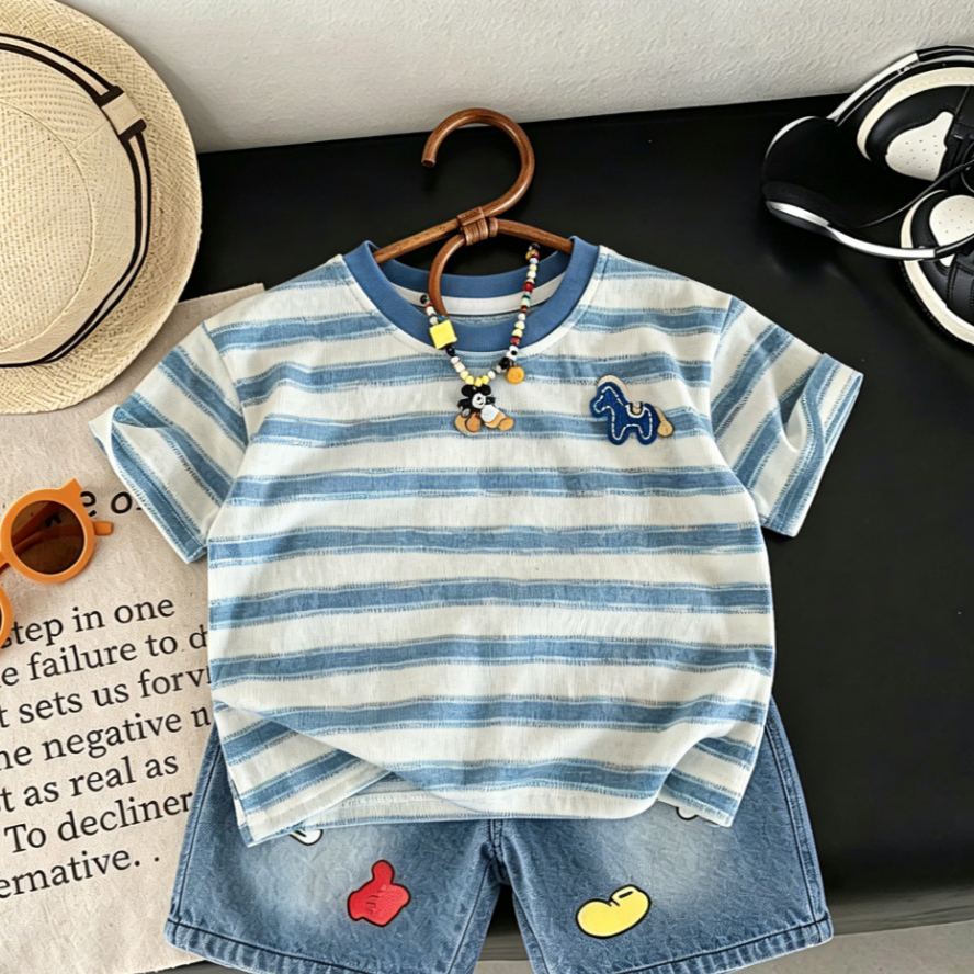 Kids Small Horse Embroidered Stripes T-shirt