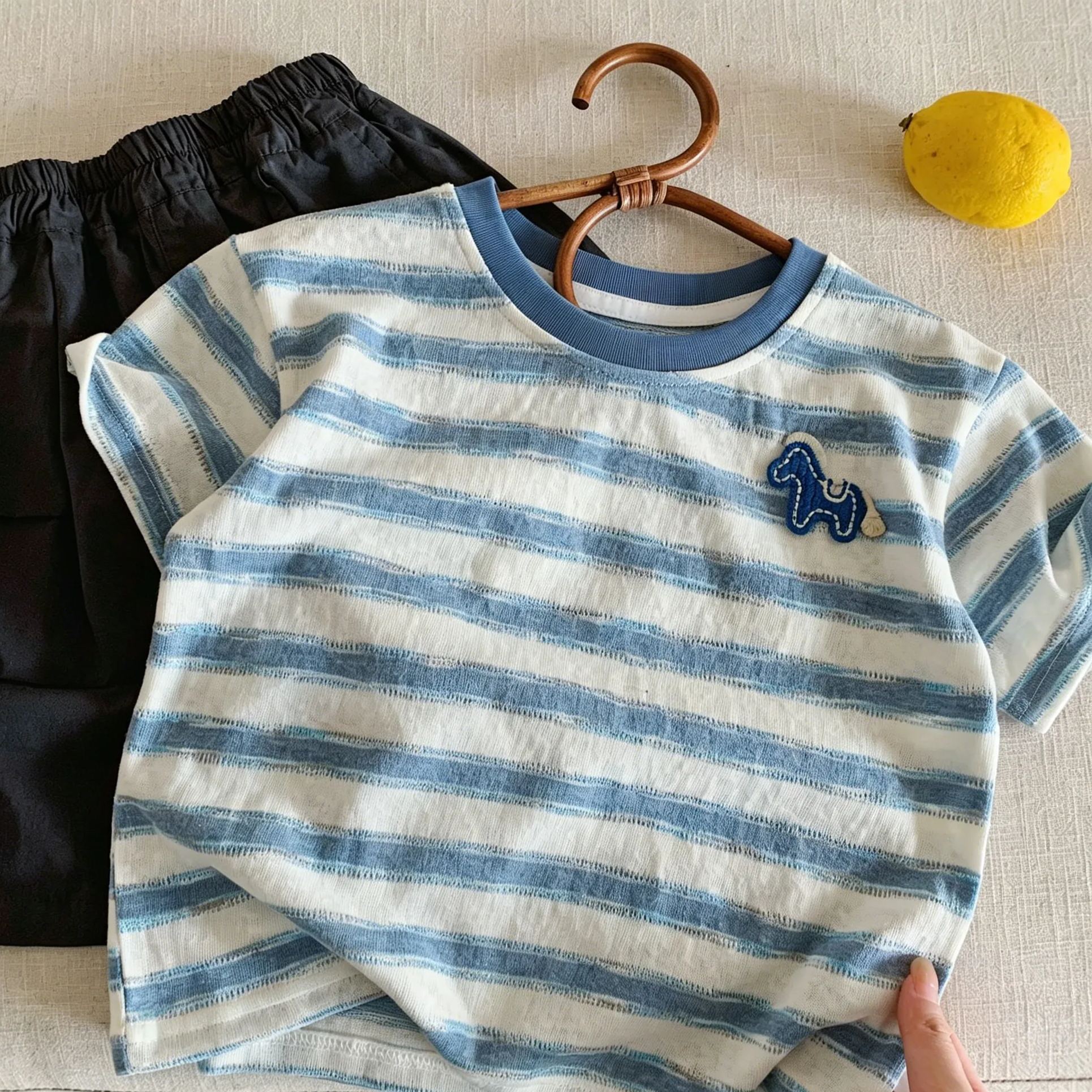 Kids Small Horse Embroidered Stripes T-shirt