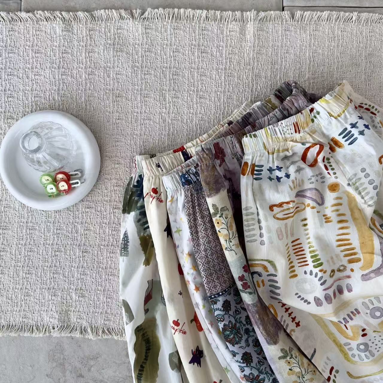 Kids Plaid Star Floral Print Pants