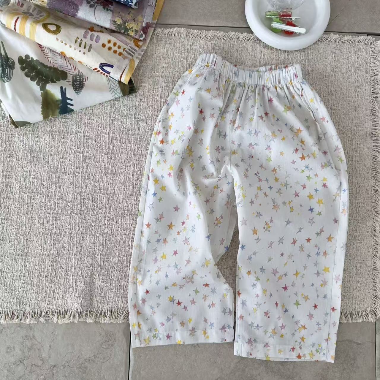 Kids Plaid Star Floral Print Pants