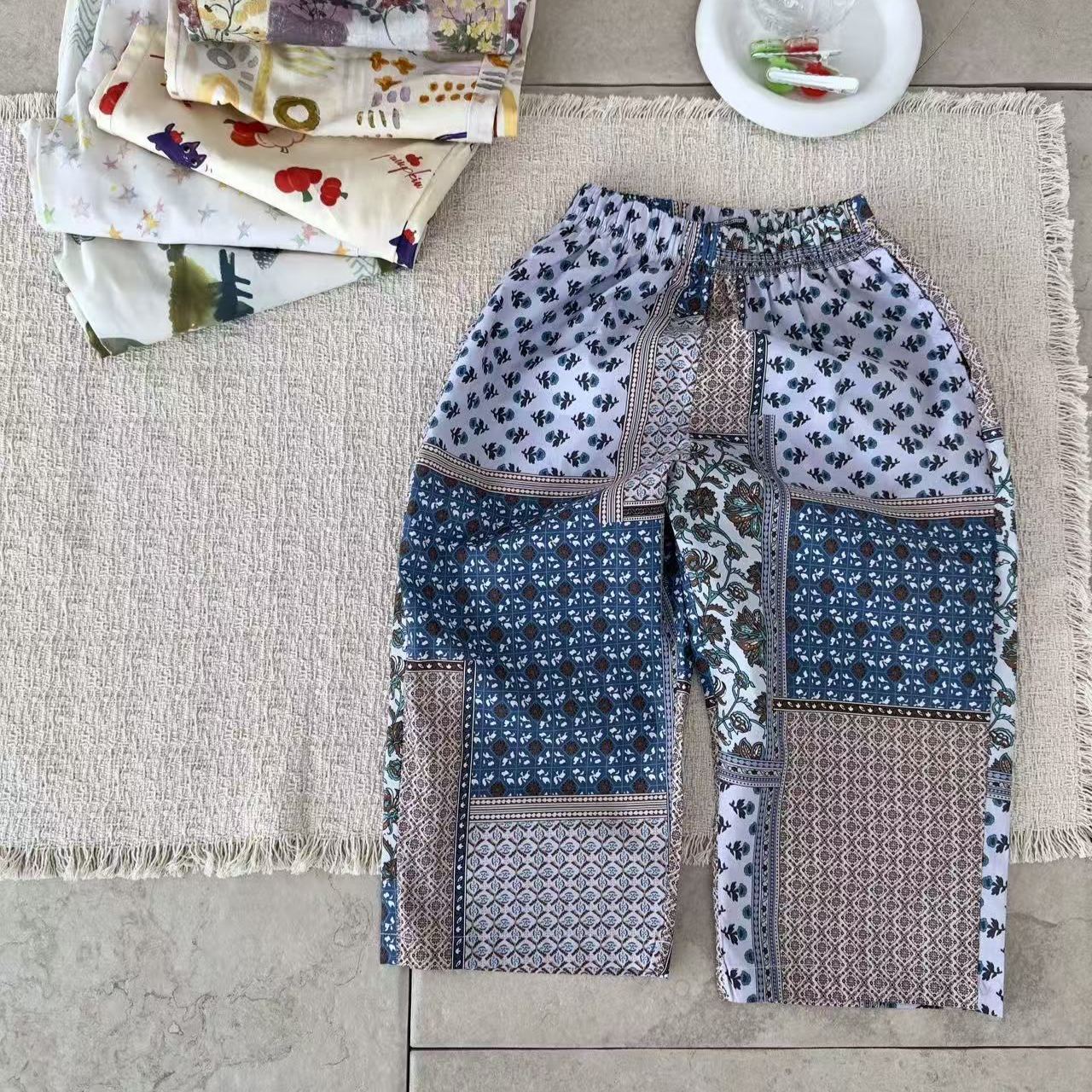 Kids Plaid Star Floral Print Pants