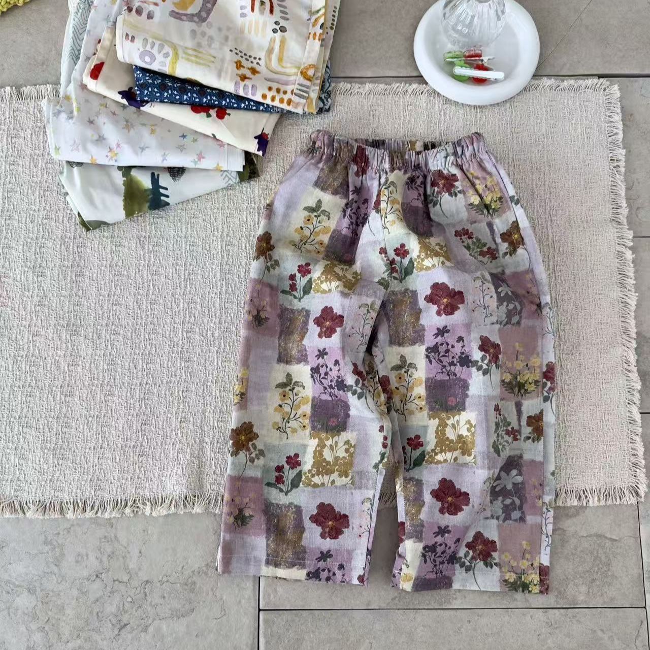 Kids Plaid Star Floral Print Pants