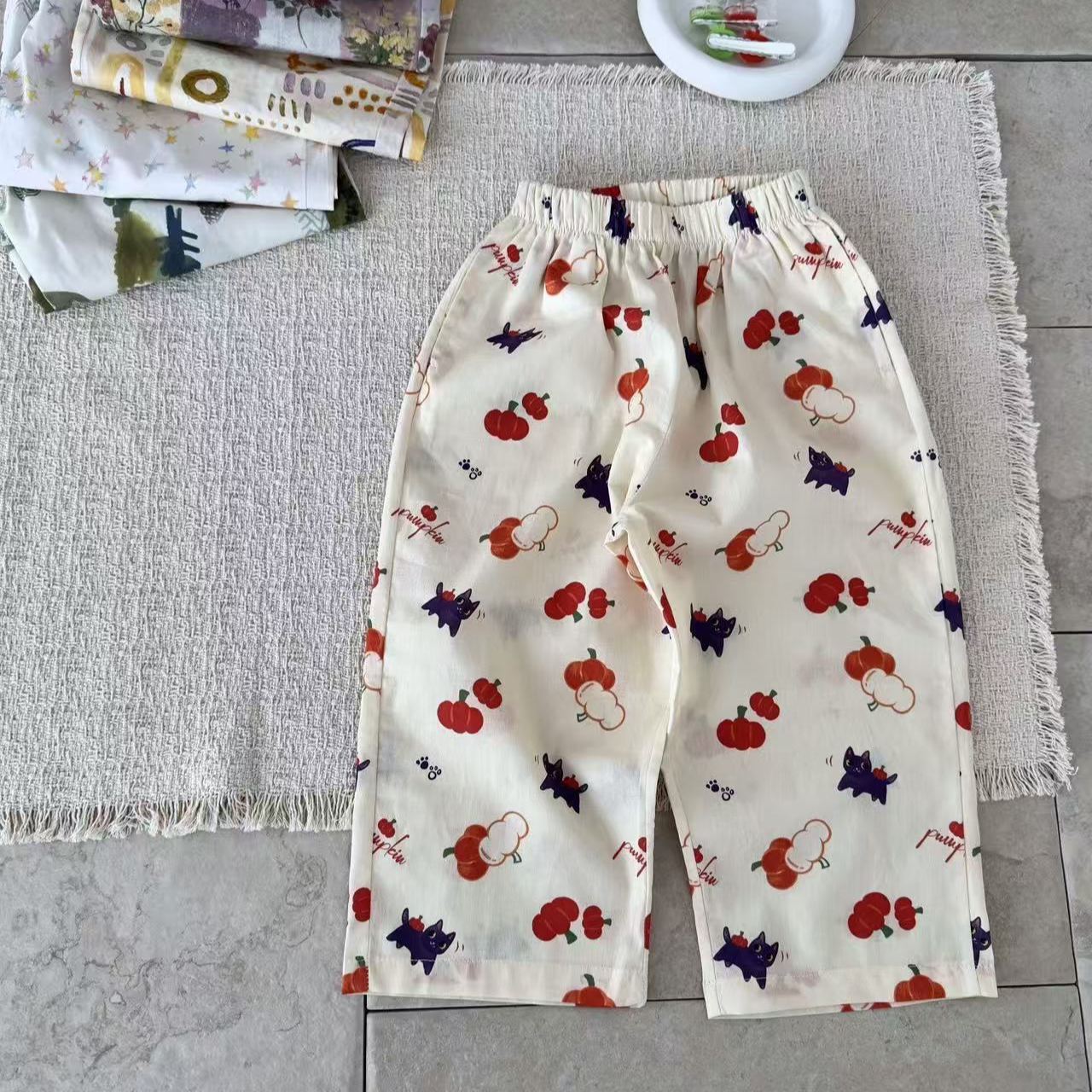 Kids Plaid Star Floral Print Pants