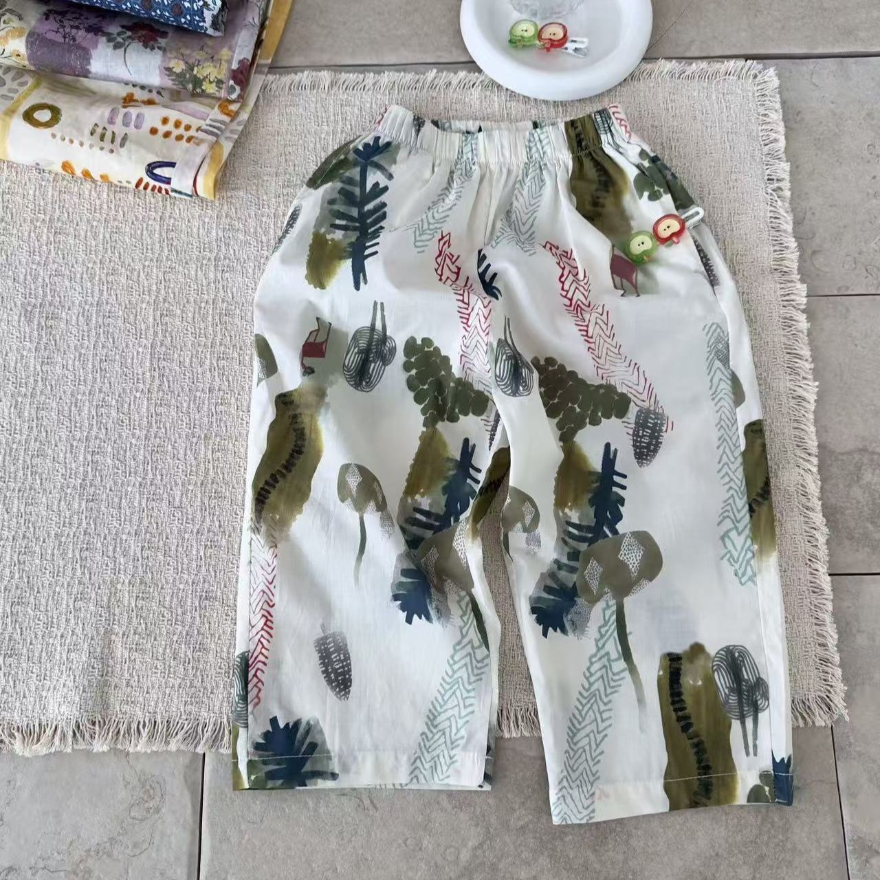Kids Plaid Star Floral Print Pants