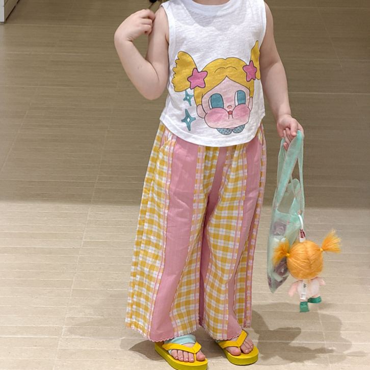 Kids Contrasting Colors Checkerboard Stripe Pants
