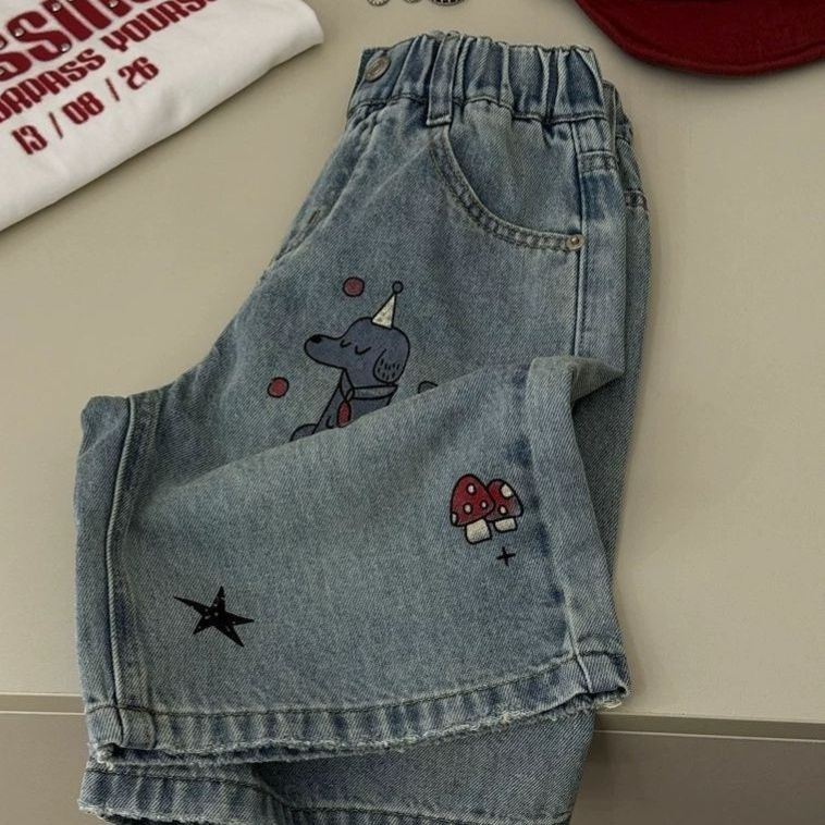 Kids Dog Pattern Denim Short Pants