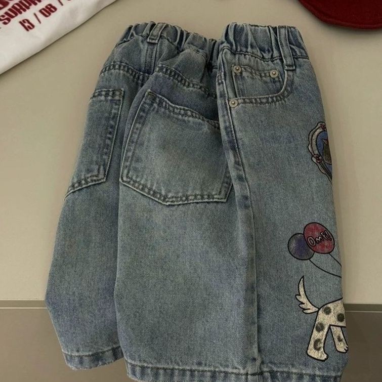 Kids Dog Pattern Denim Short Pants