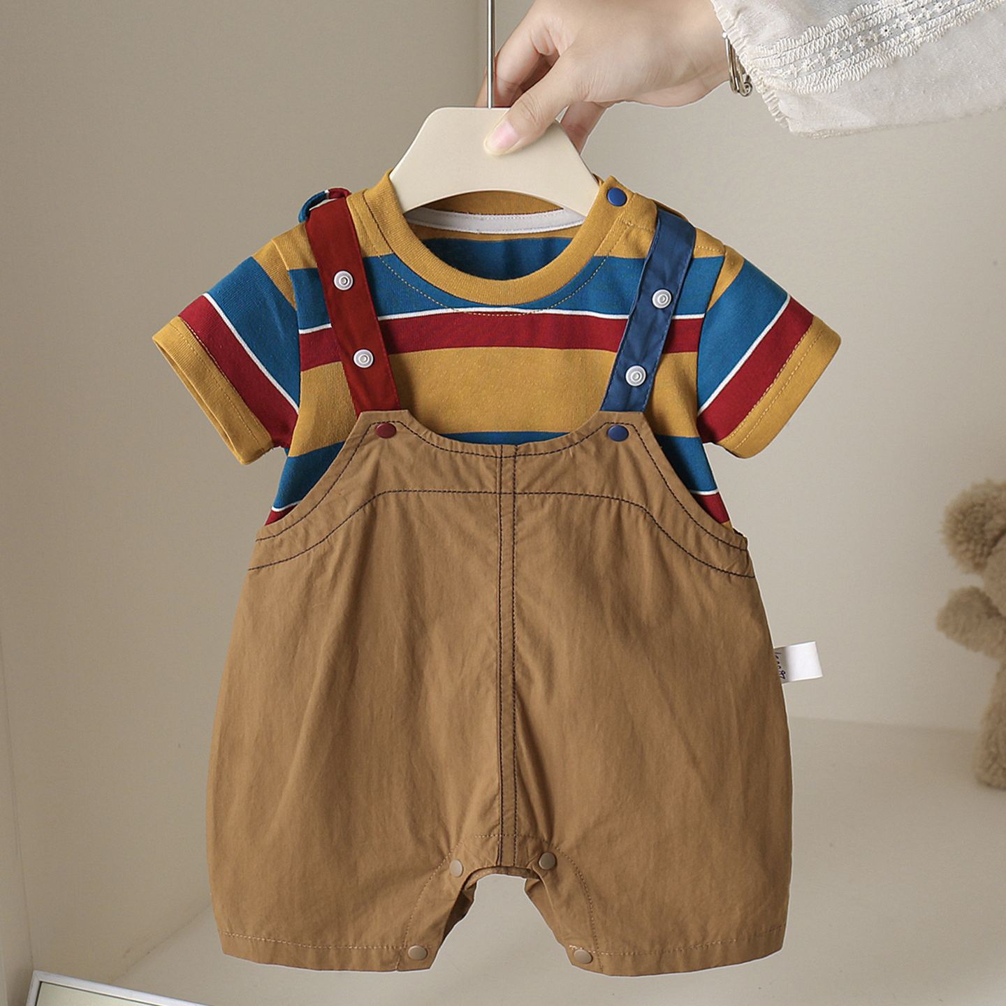 Baby Striped Short Sleeved Overalls 2-piece set