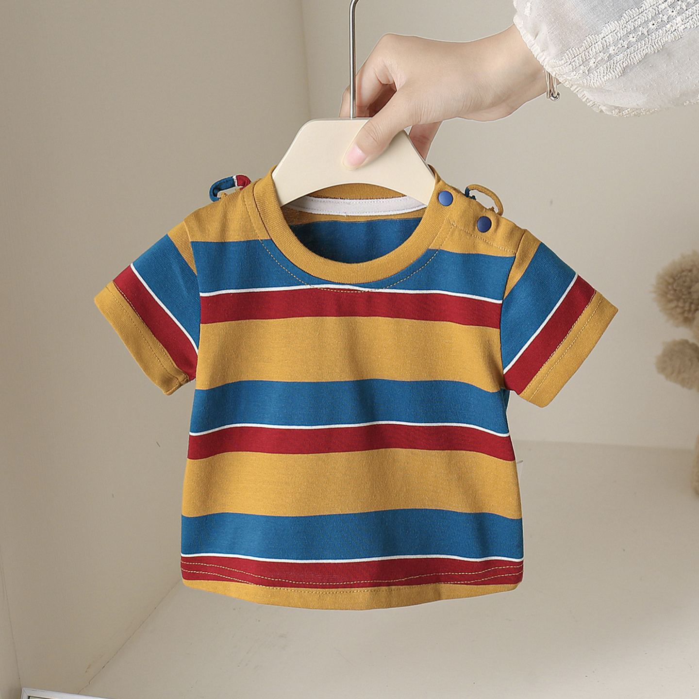 Baby Striped Short Sleeved Overalls 2-piece set