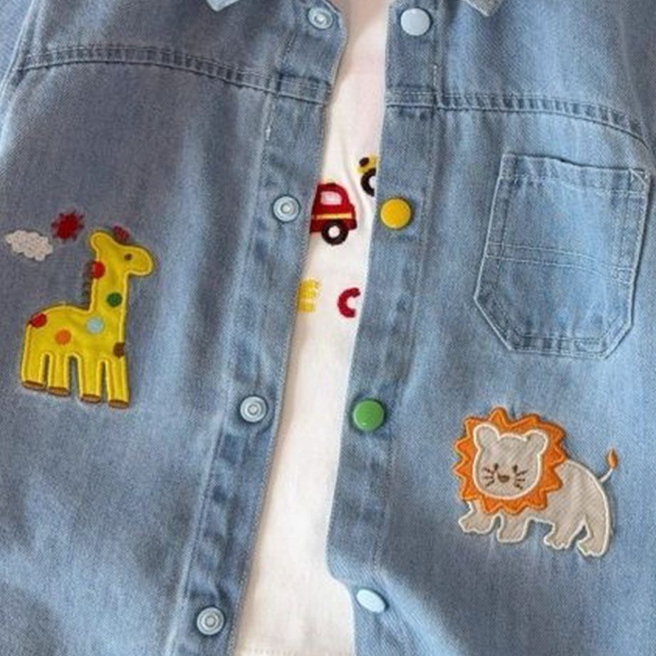 Kids Animal Embroidery Denim Shirt Outerwear