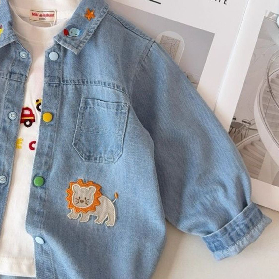 Kids Animal Embroidery Denim Shirt Outerwear