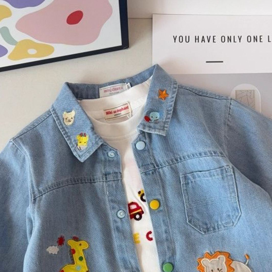 Kids Animal Embroidery Denim Shirt Outerwear