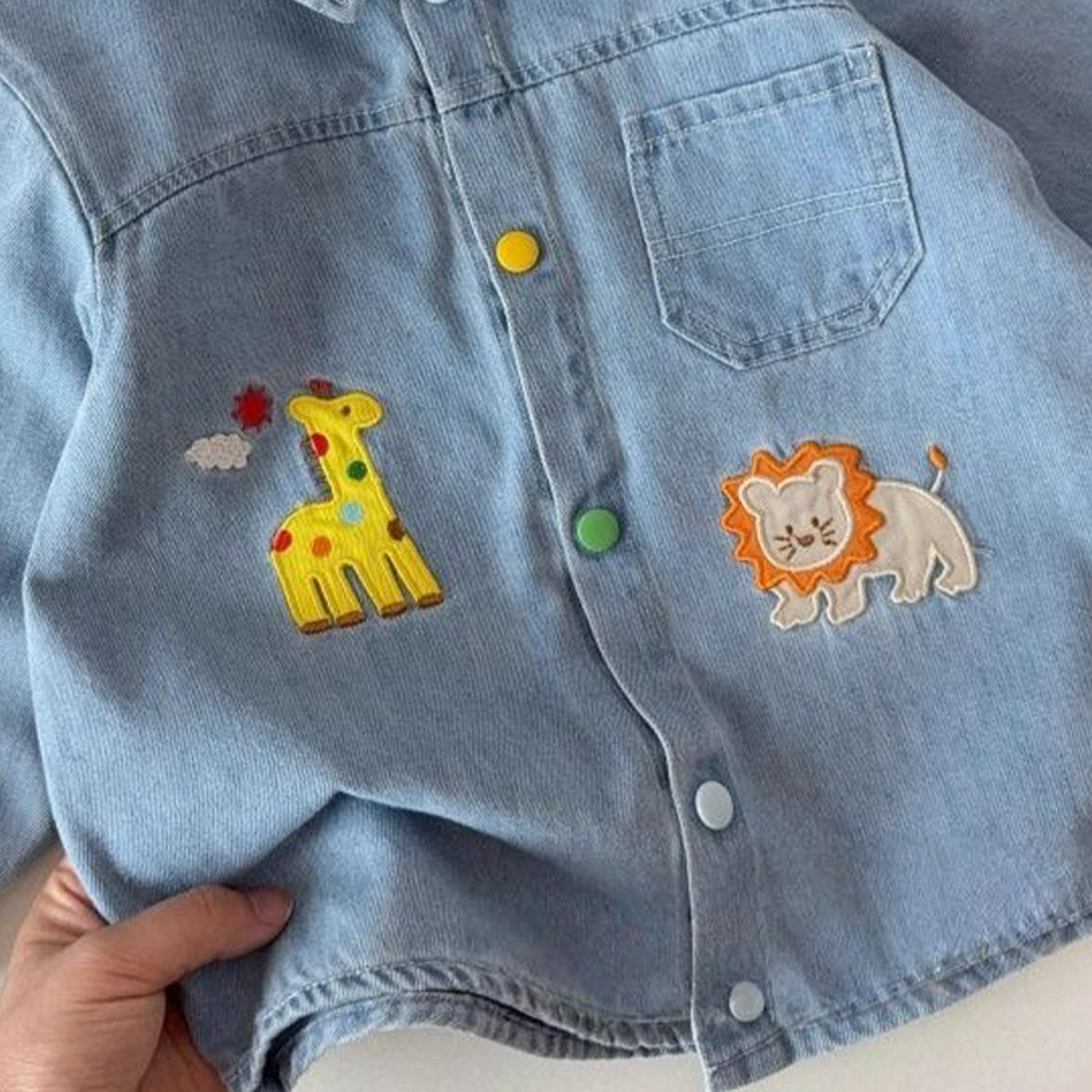 Kids Animal Embroidery Denim Shirt Outerwear