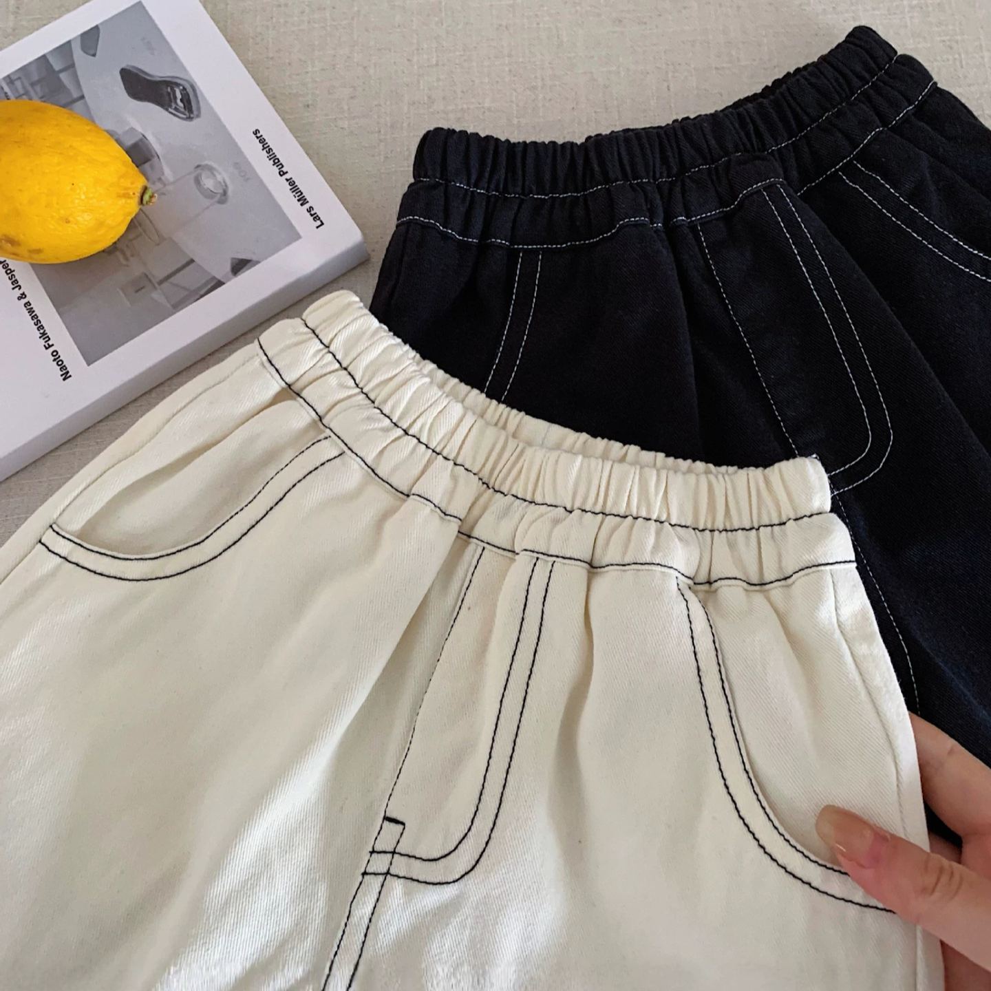 Kids Solid Color Denim Shorts