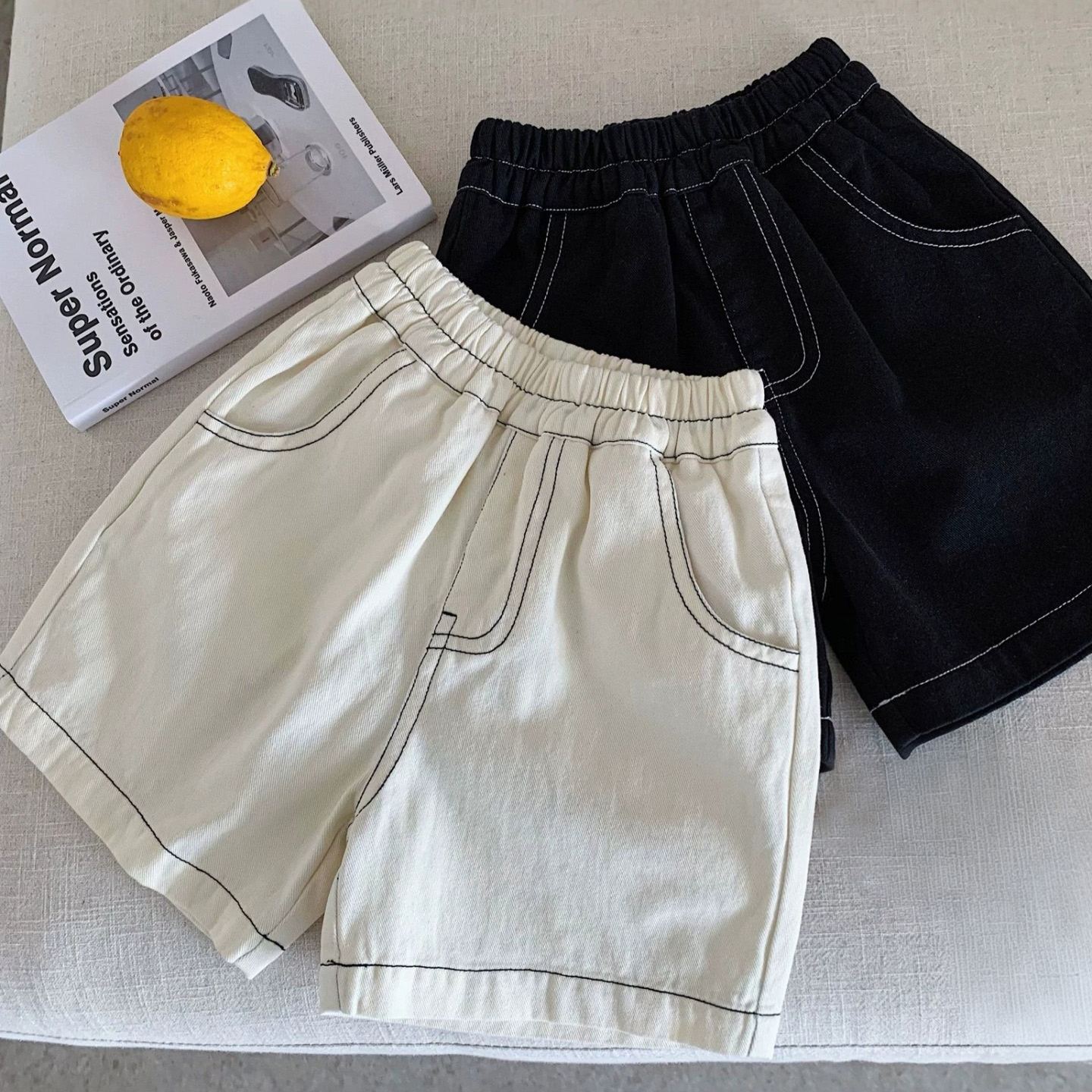 Kids Solid Color Denim Shorts