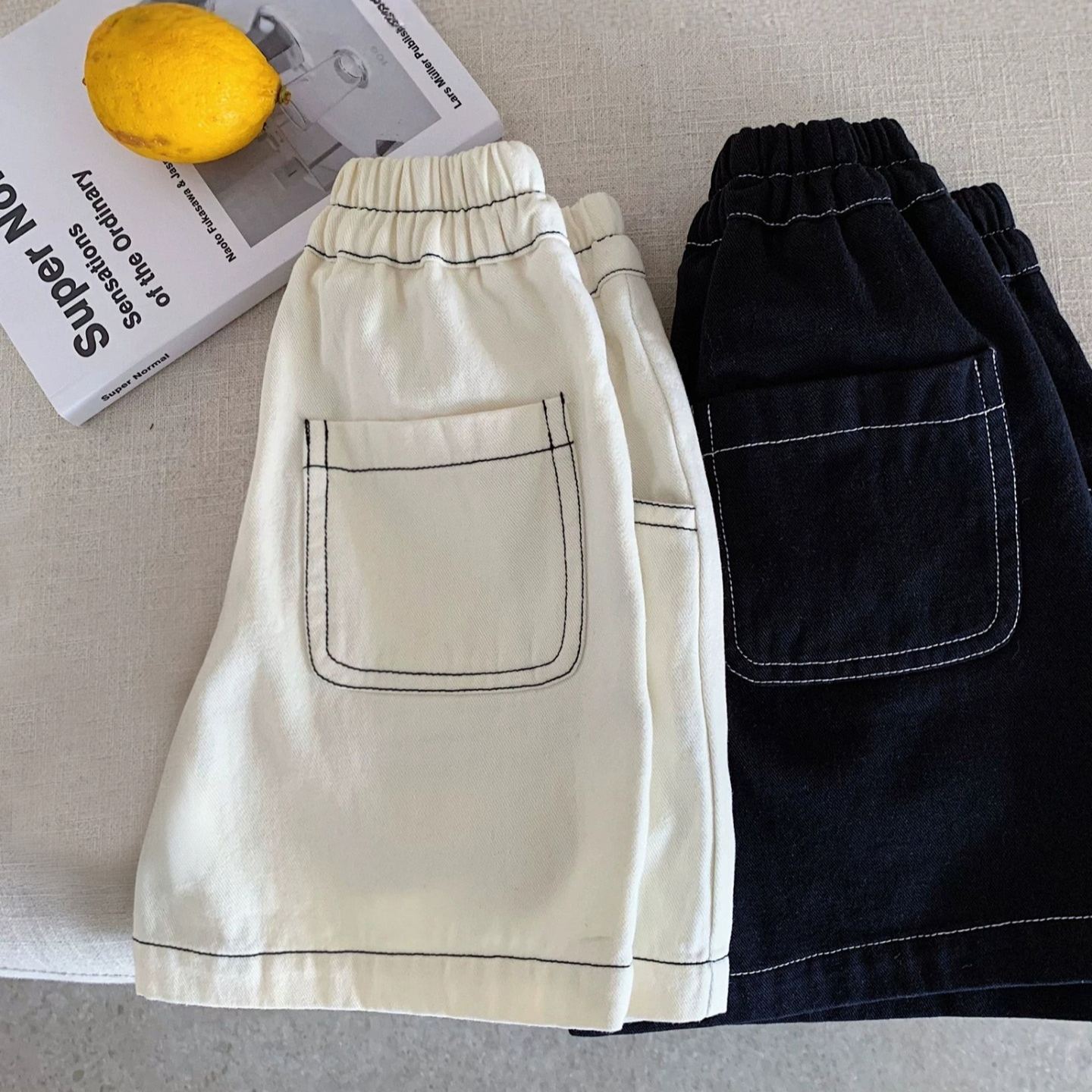 Kids Solid Color Denim Shorts