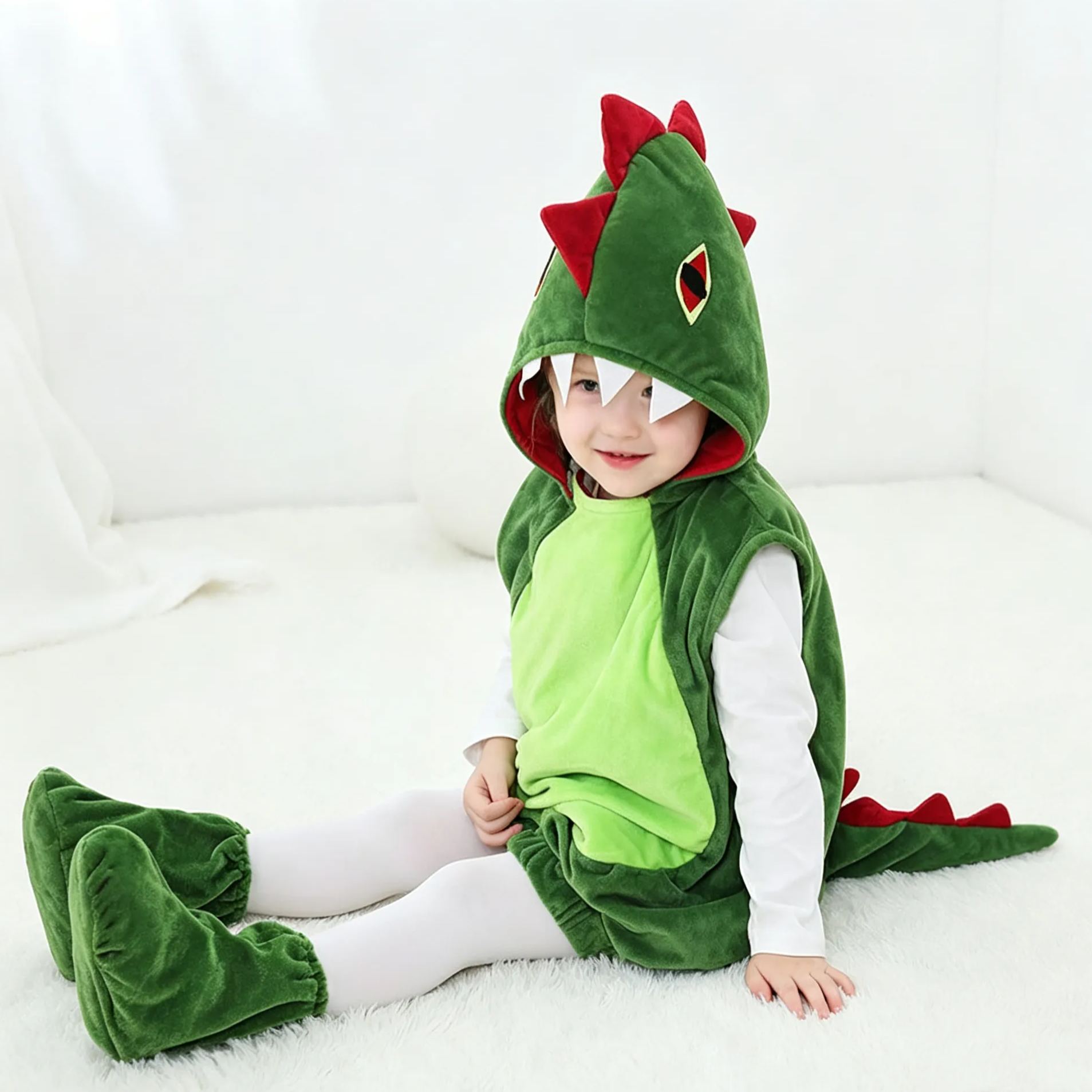 Kids Green Dinosaur Halloween Jumpsuit Set