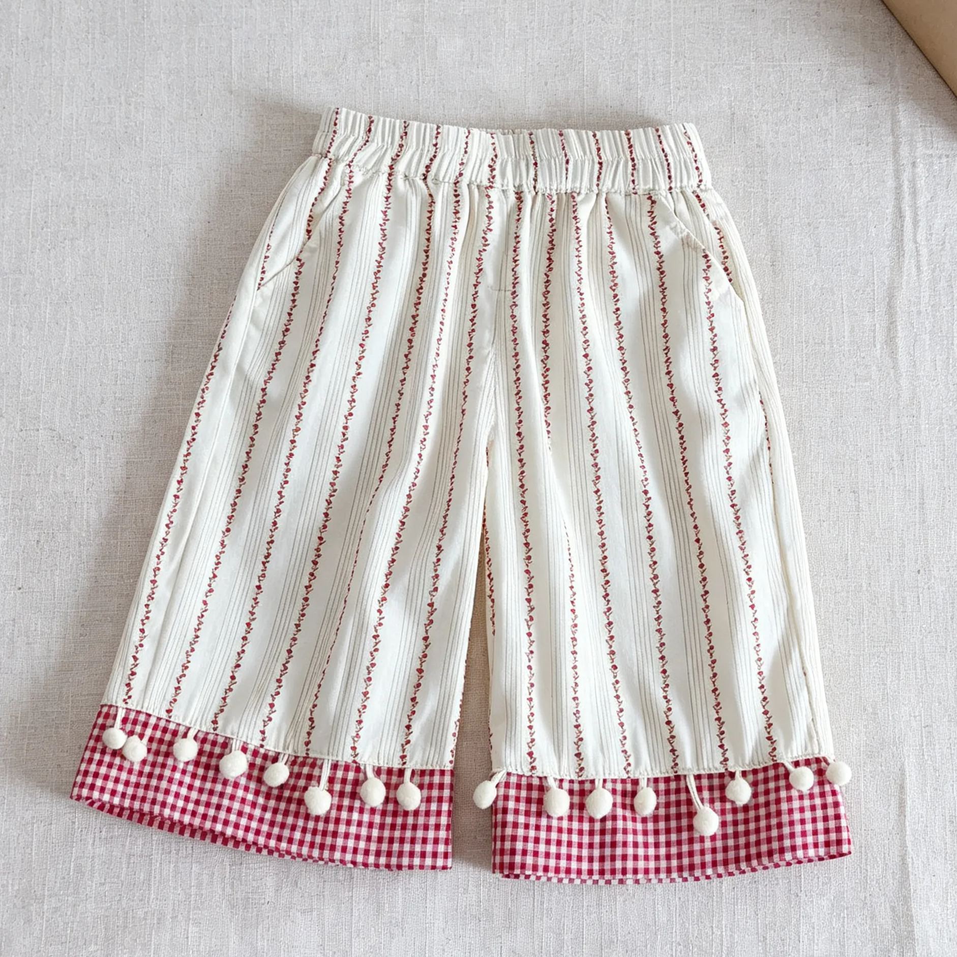 Kids Bow Top and Floral Striped Plaid Pants Set