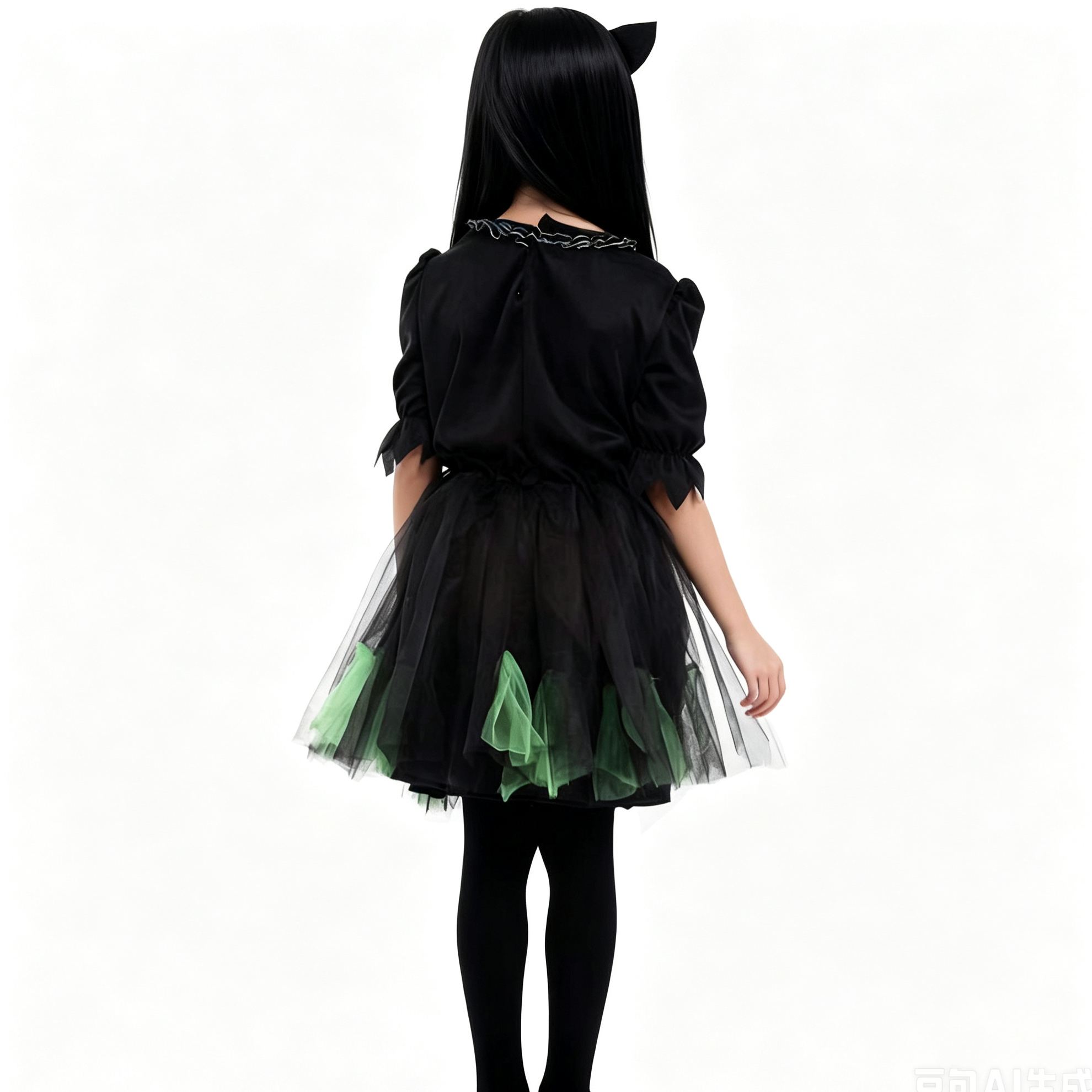 Kids Halloween Black Cat Mesh Dress