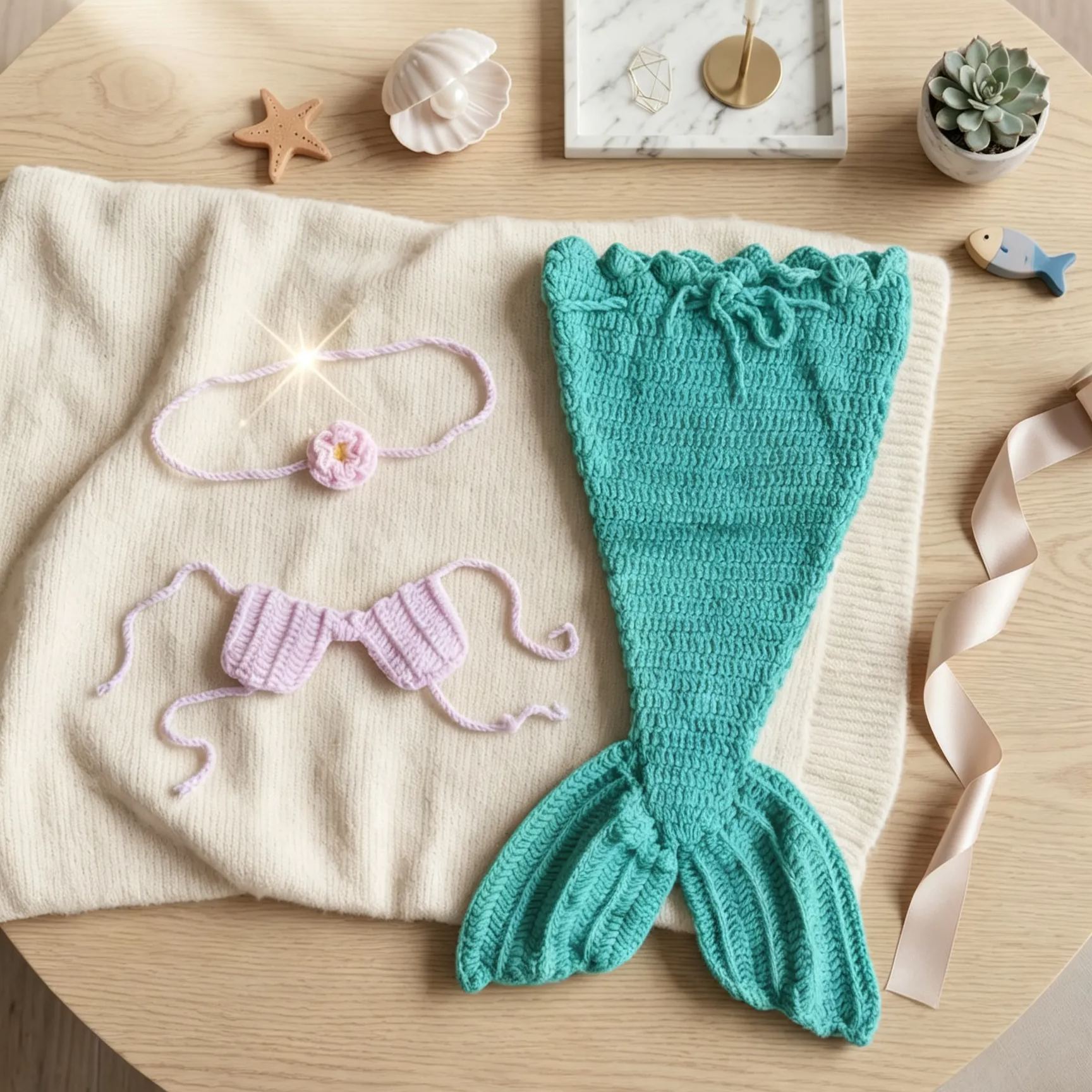 Baby Newborn Knitted Mermaid 3-piece set