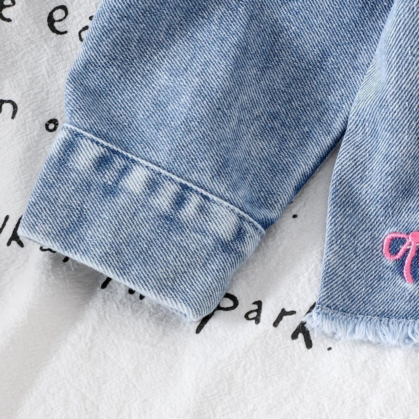 Baby Embroidered Bow Long Sleeve Denim Outerwear and Pants Set